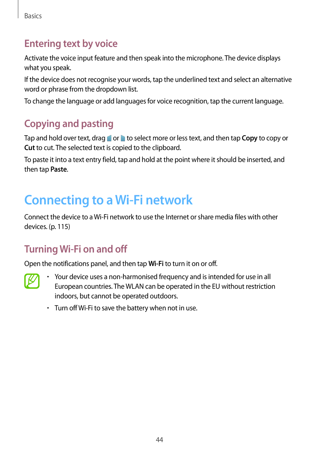 Samsung SM-P6010ZKASER, SM-P6010ZKAXXV manual Connecting to a Wi-Fi network, Entering text by voice, Copying and pasting 