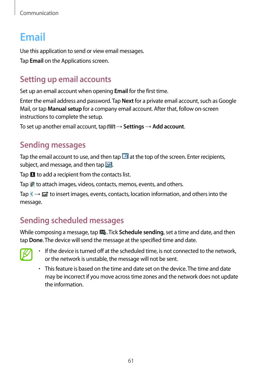 Samsung SM-P6010ZWAXXV, SM-P6010ZKAXXV, SM-P6010ZKESER, SM-P6010ZKAMGF, SM-P6010ZKASER manual Setting up email accounts 