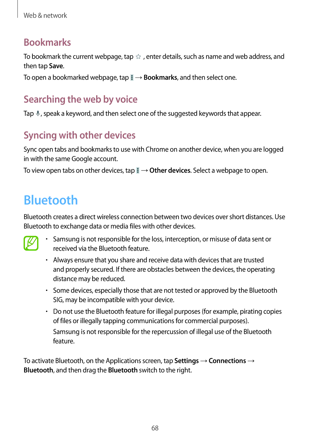 Samsung SM-P6010ZWEMGF, SM-P6010ZKAXXV, SM-P6010ZWAXXV, SM-P6010ZKESER, SM-P6010ZKAMGF Bluetooth, Syncing with other devices 