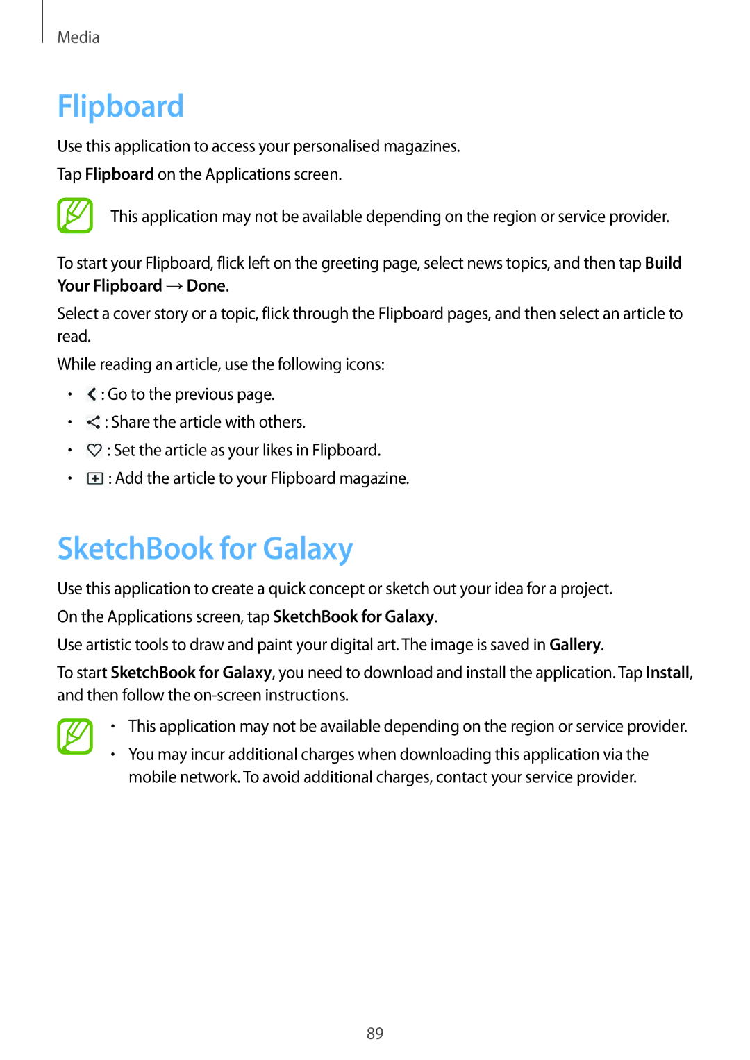 Samsung SM-P6010ZWASER, SM-P6010ZKAXXV, SM-P6010ZWAXXV, SM-P6010ZKESER, SM-P6010ZKAMGF manual Flipboard, SketchBook for Galaxy 