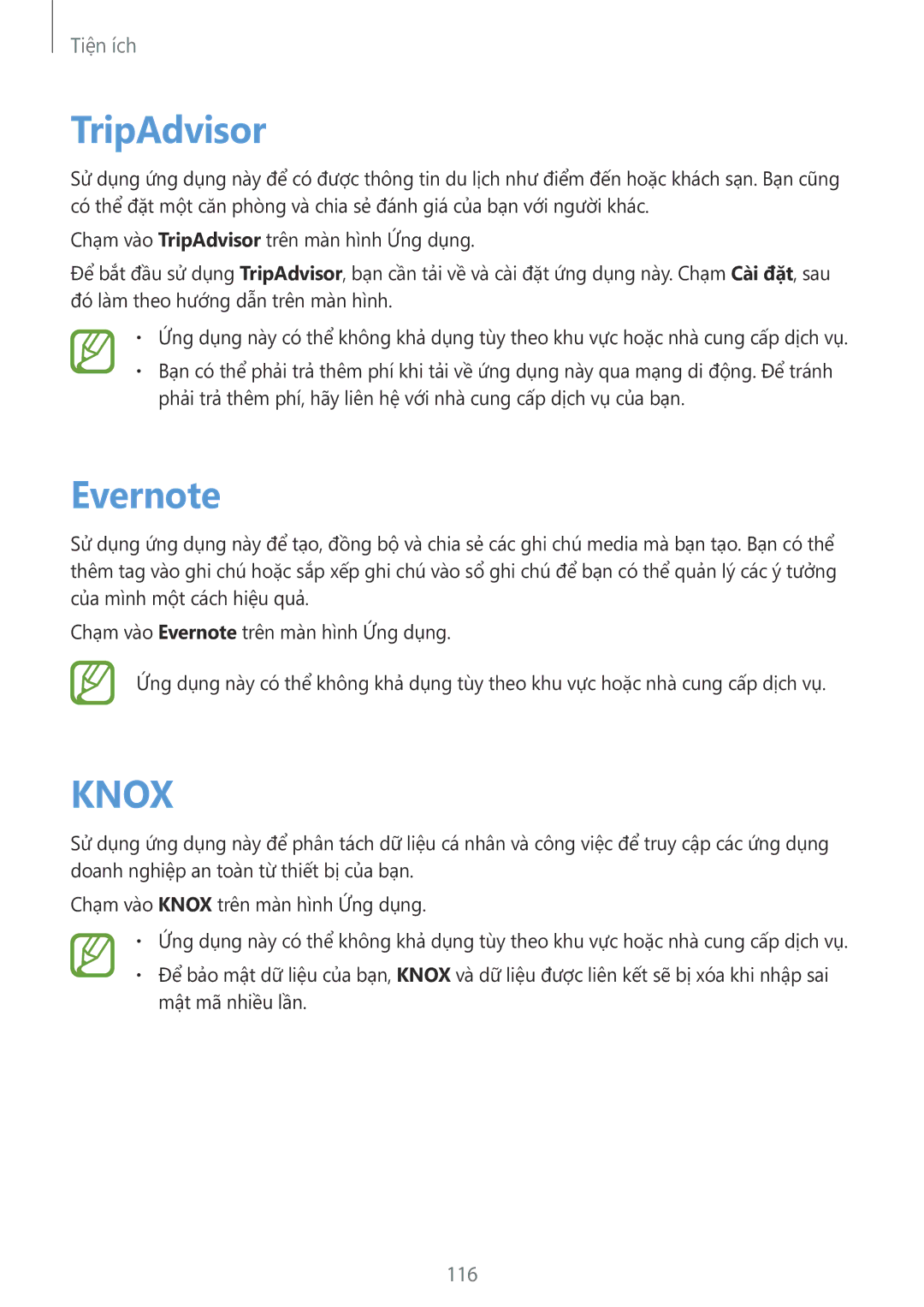 Samsung SM-P6010ZKAXXV, SM-P6010ZWAXXV manual TripAdvisor, Evernote 