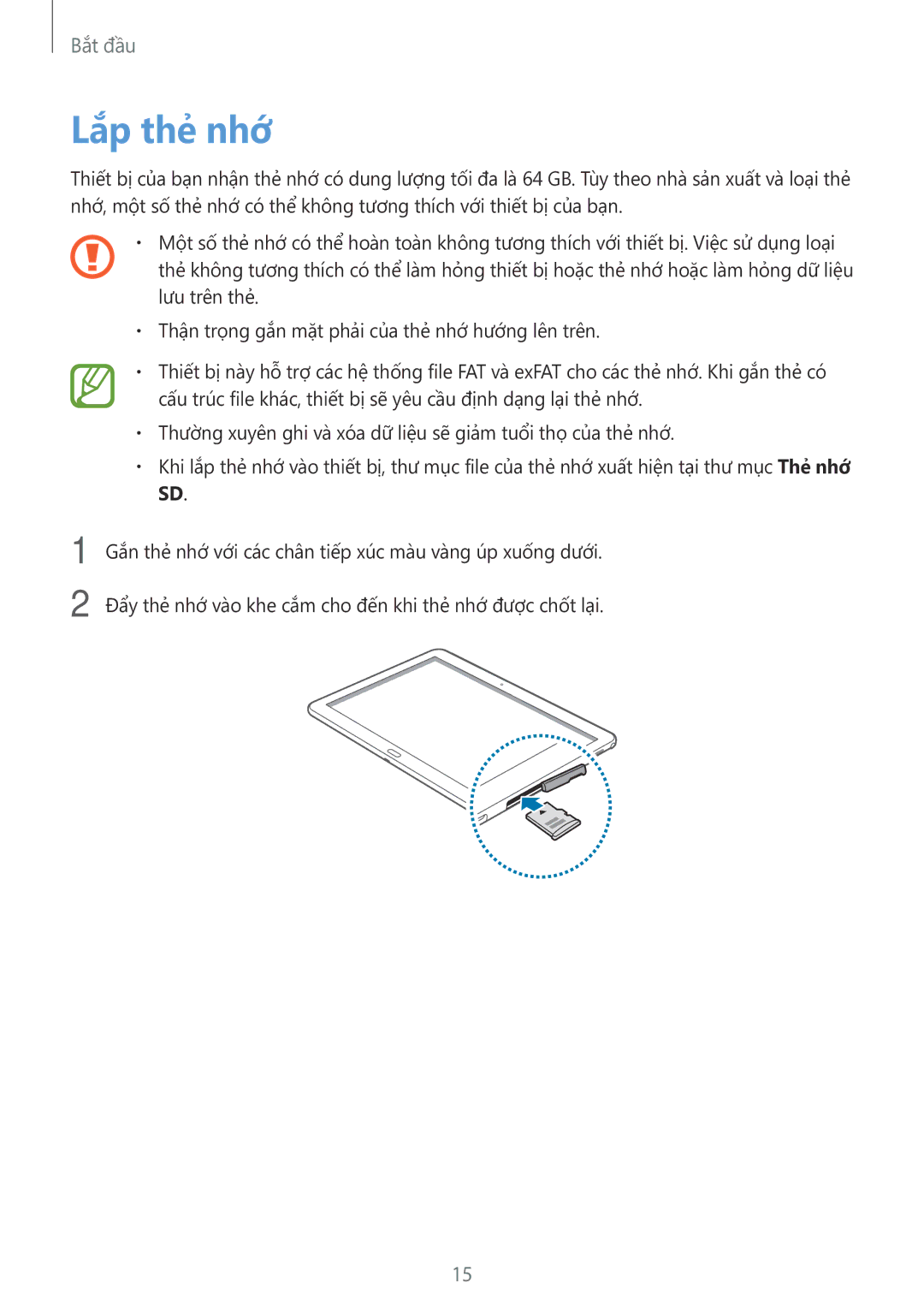 Samsung SM-P6010ZWAXXV, SM-P6010ZKAXXV manual Lắp thẻ nhớ 