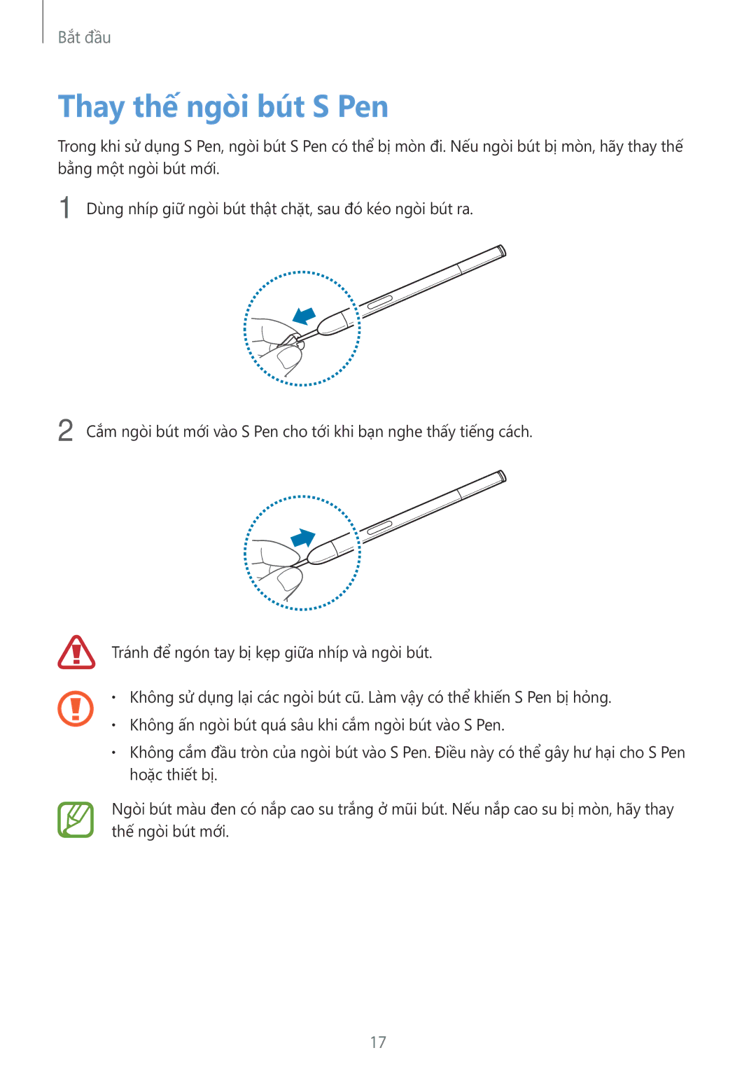 Samsung SM-P6010ZWAXXV, SM-P6010ZKAXXV manual Thay thế ngòi bút S Pen 