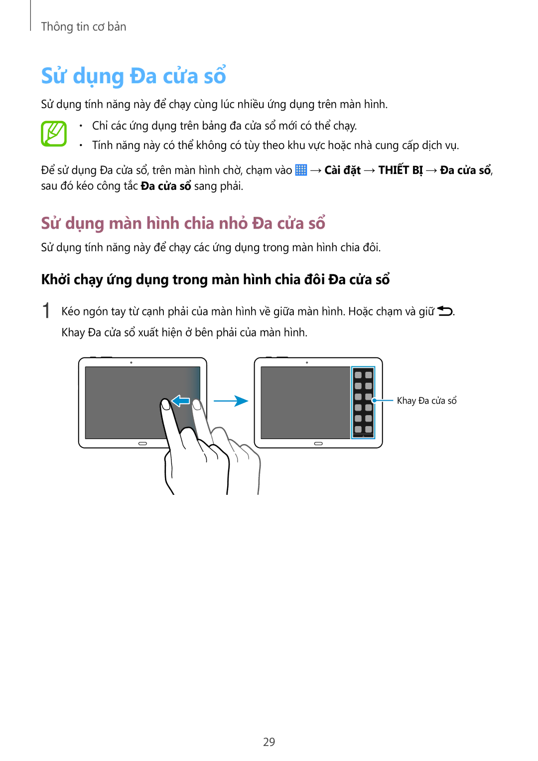 Samsung SM-P6010ZWAXXV, SM-P6010ZKAXXV manual Sử dụng Đa cửa sổ, Sử dụng màn hình chia nhỏ Đa cửa sổ 