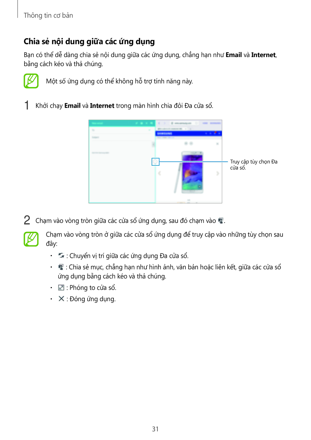 Samsung SM-P6010ZWAXXV, SM-P6010ZKAXXV manual Chia sẻ nội dung giữa các ứng dụng 