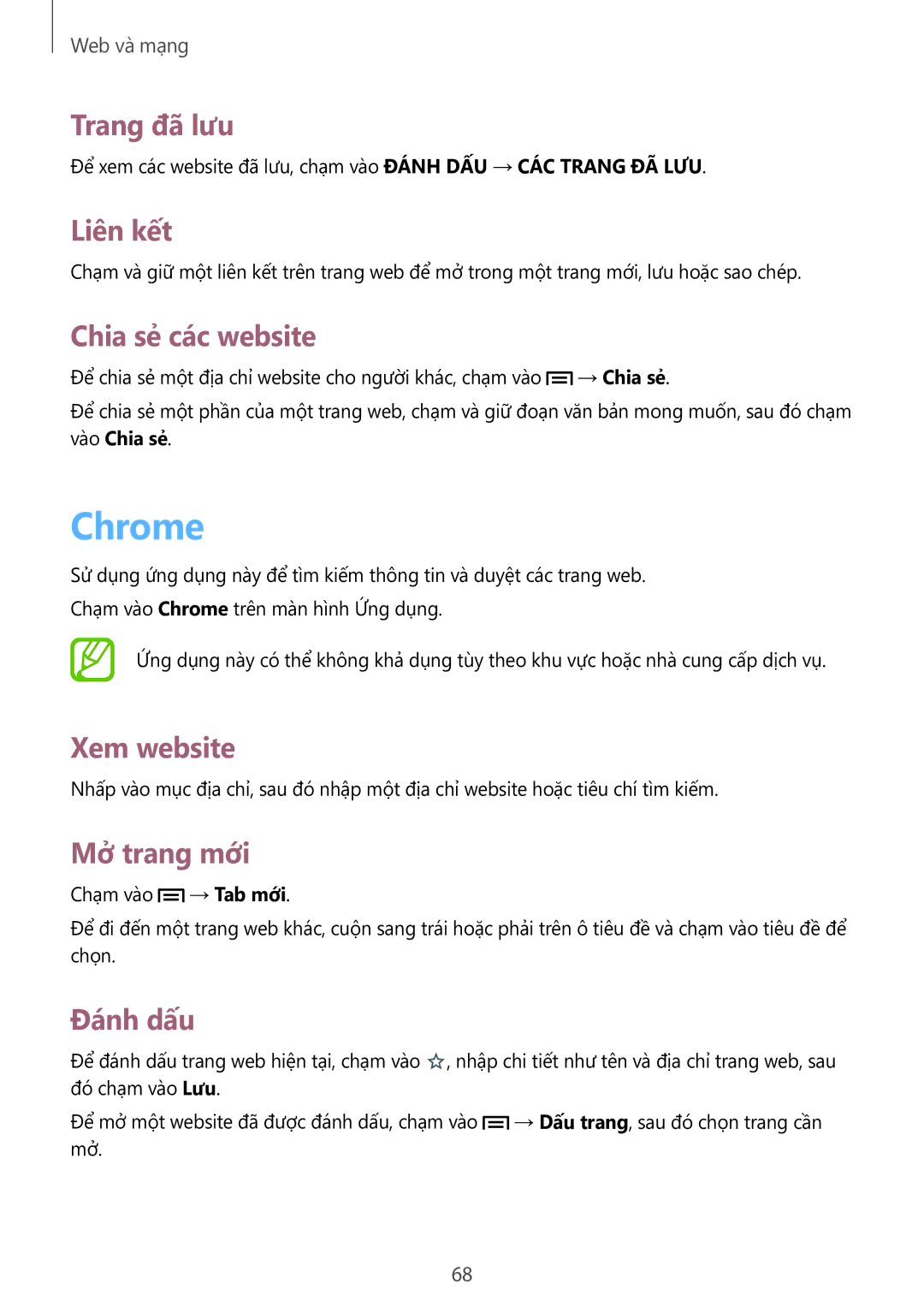 Samsung SM-P6010ZKAXXV, SM-P6010ZWAXXV manual Chrome, Trang đa lưu, Liên kết, Chia sẻ các website 