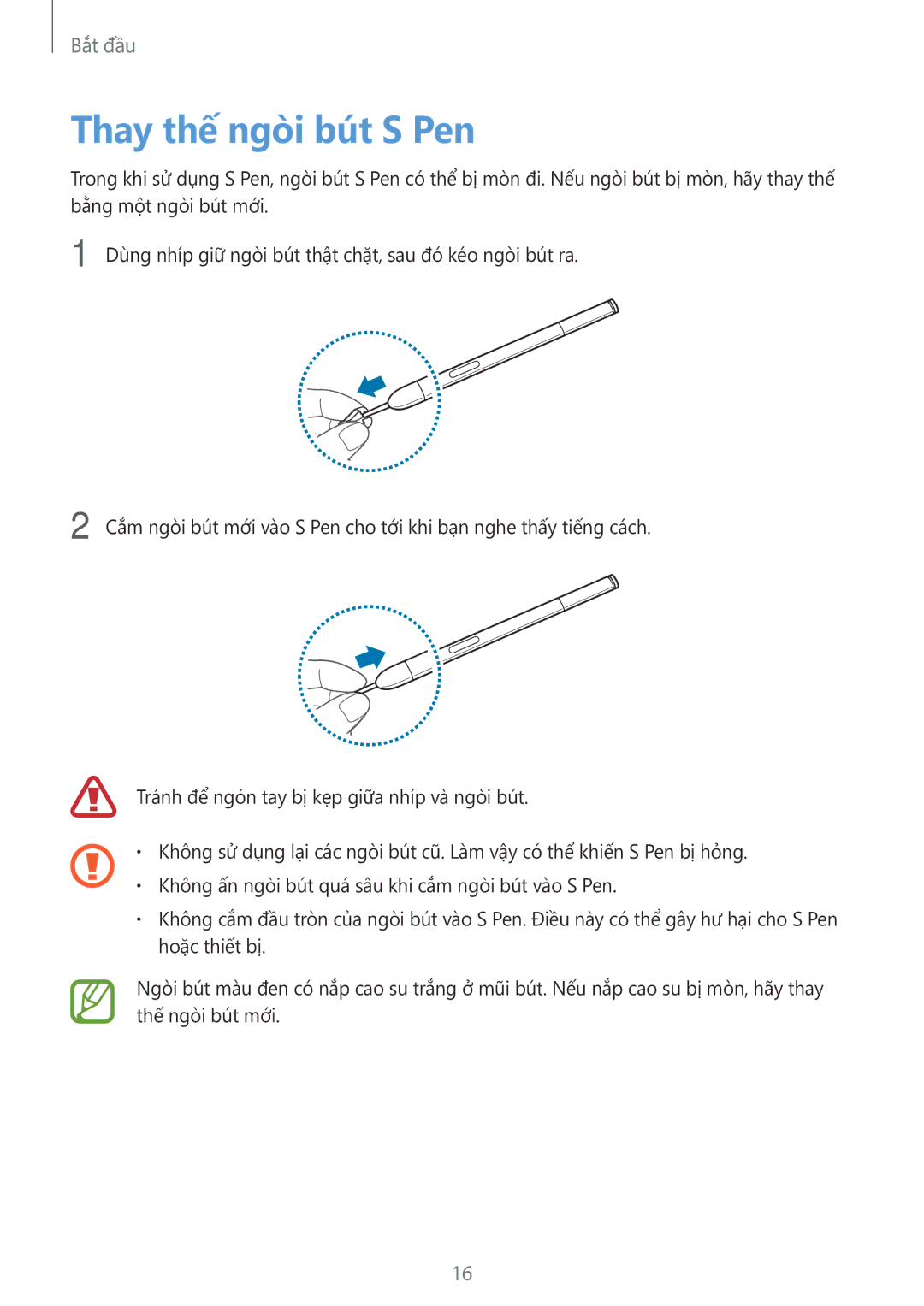 Samsung SM-P6010ZKAXXV, SM-P6010ZWAXXV manual Thay thế ngòi bút S Pen 