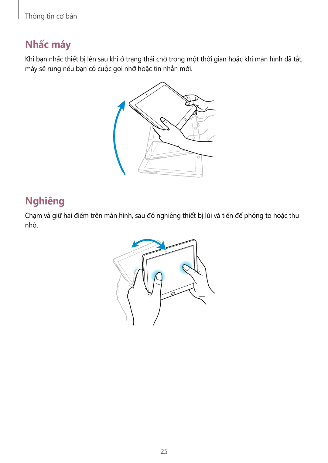 Samsung SM-P6010ZWAXXV, SM-P6010ZKAXXV manual Nhấc máy, Nghiêng 