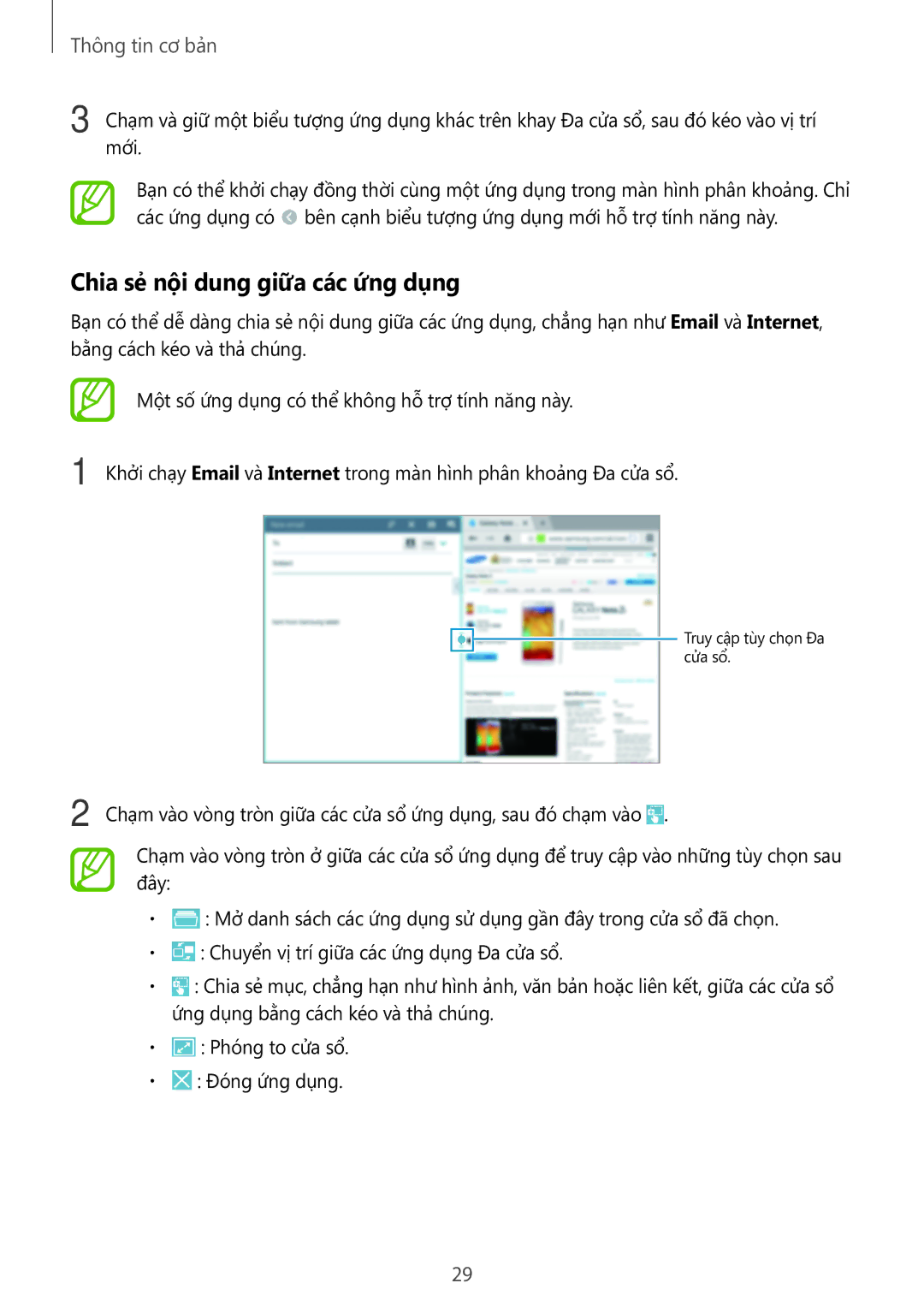 Samsung SM-P6010ZWAXXV, SM-P6010ZKAXXV manual Chia sẻ nội dung giữa các ứng dụng 