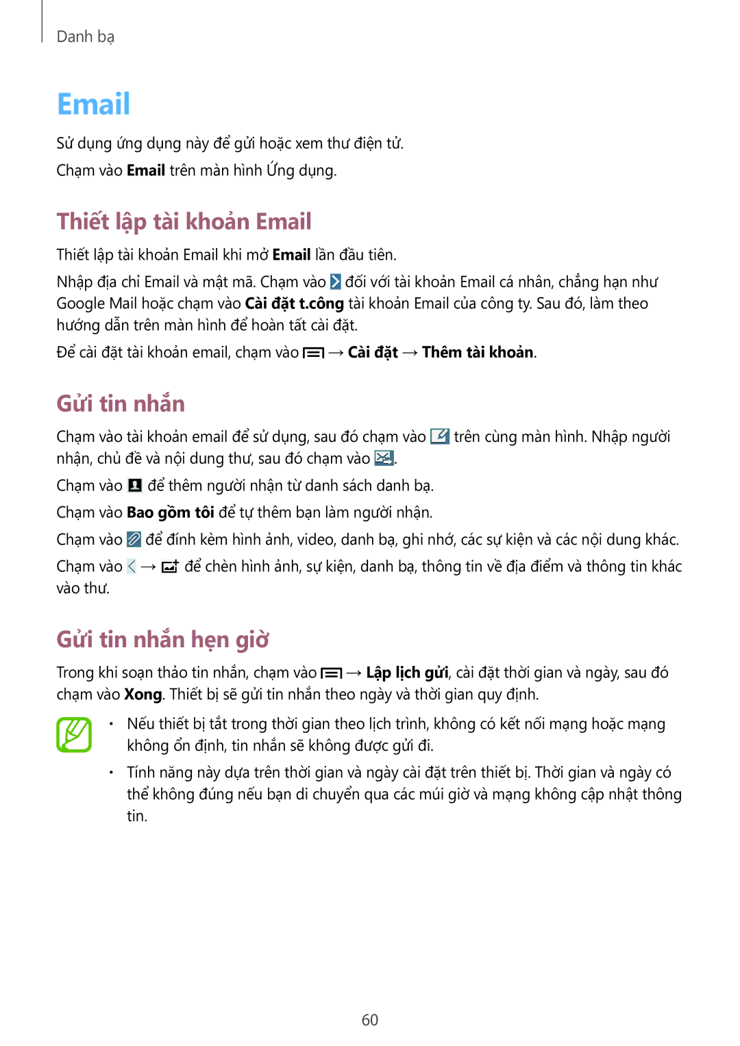 Samsung SM-P6010ZKAXXV, SM-P6010ZWAXXV manual Thiết lập tài khoản Email 