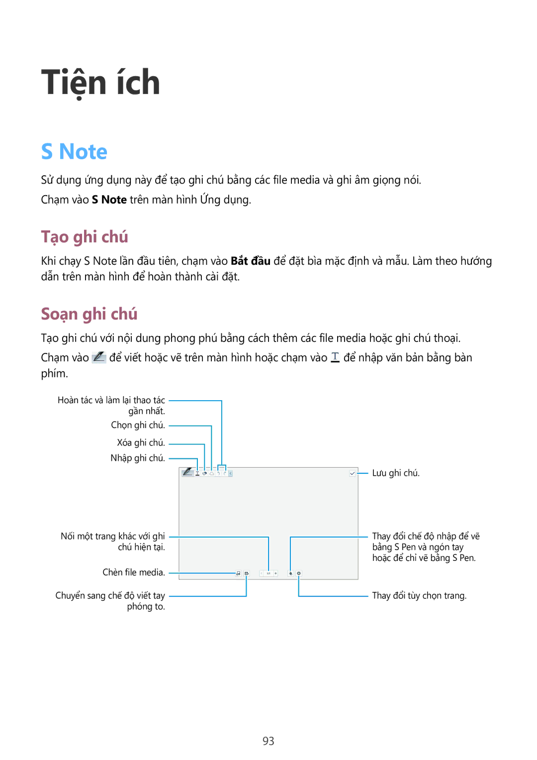 Samsung SM-P6010ZWAXXV, SM-P6010ZKAXXV manual Tiện ích, Tạo ghi chú, Soạn ghi chú 