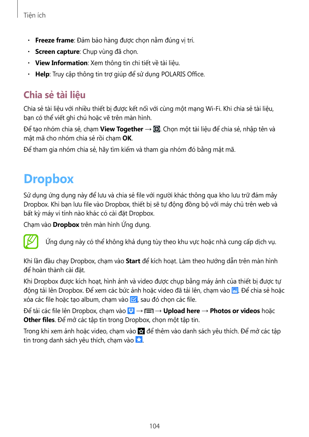 Samsung SM-P6010ZKAXXV, SM-P6010ZWAXXV manual Dropbox, Chia sẻ tài liệu 