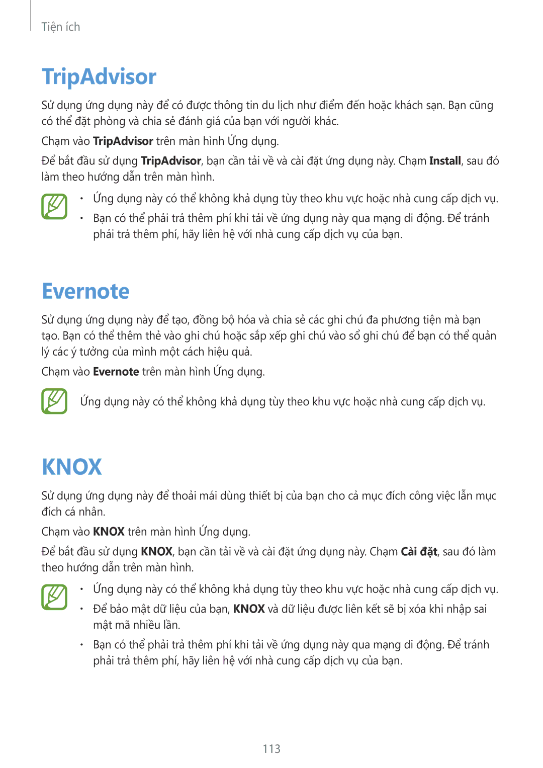 Samsung SM-P6010ZWAXXV, SM-P6010ZKAXXV manual TripAdvisor, Evernote 