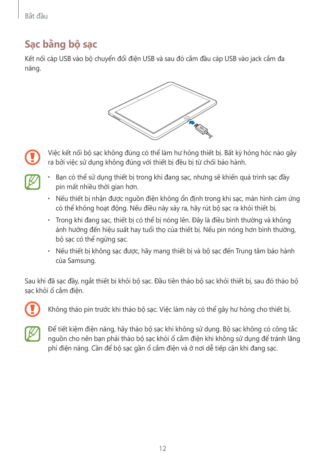 Samsung SM-P6010ZKAXXV, SM-P6010ZWAXXV manual Sạc bằng bộ sạc 