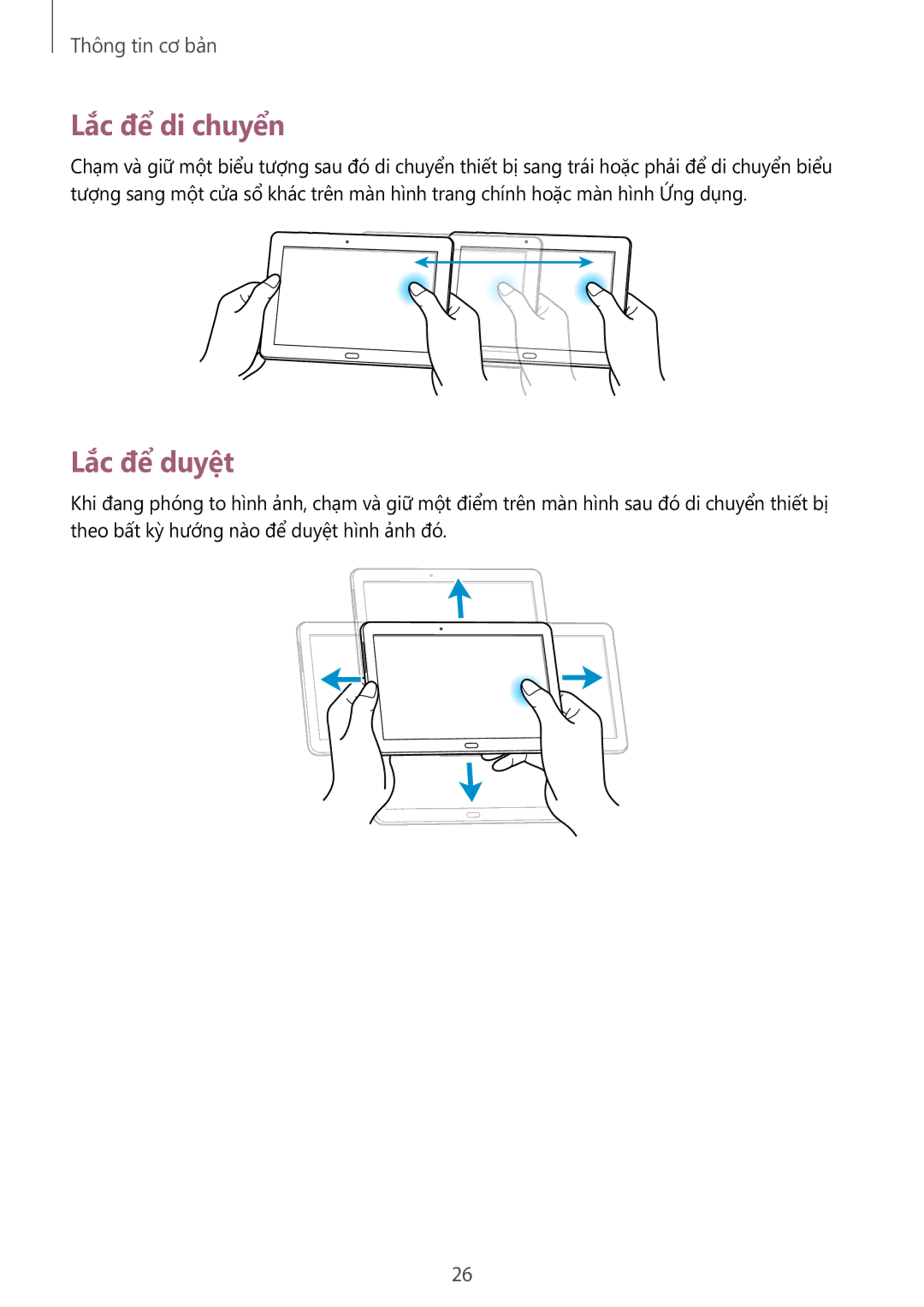 Samsung SM-P6010ZKAXXV, SM-P6010ZWAXXV manual Lắc để di chuyển, Lắc để duyệt 