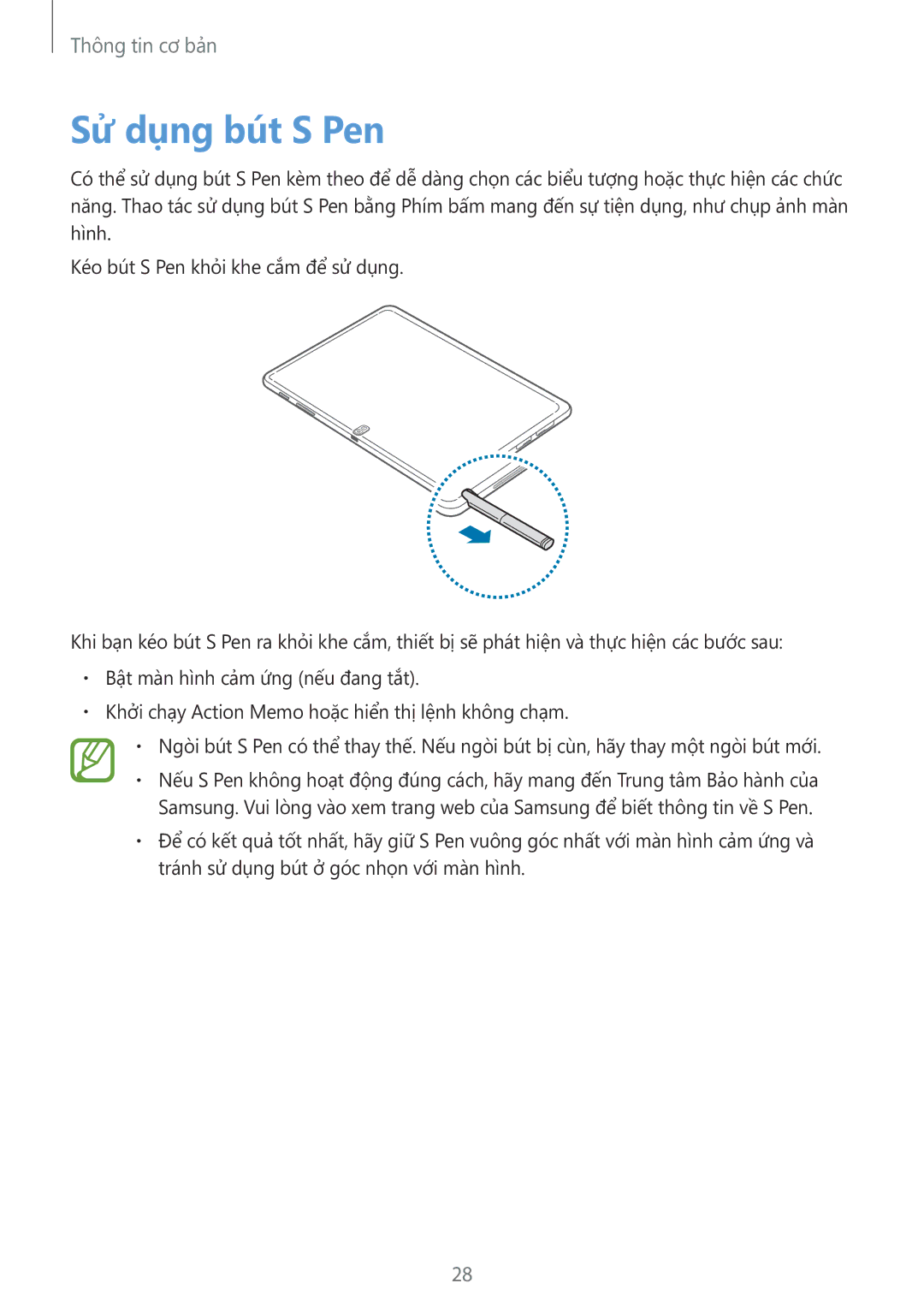 Samsung SM-P6010ZKAXXV, SM-P6010ZWAXXV manual Sử dụng bút S Pen 