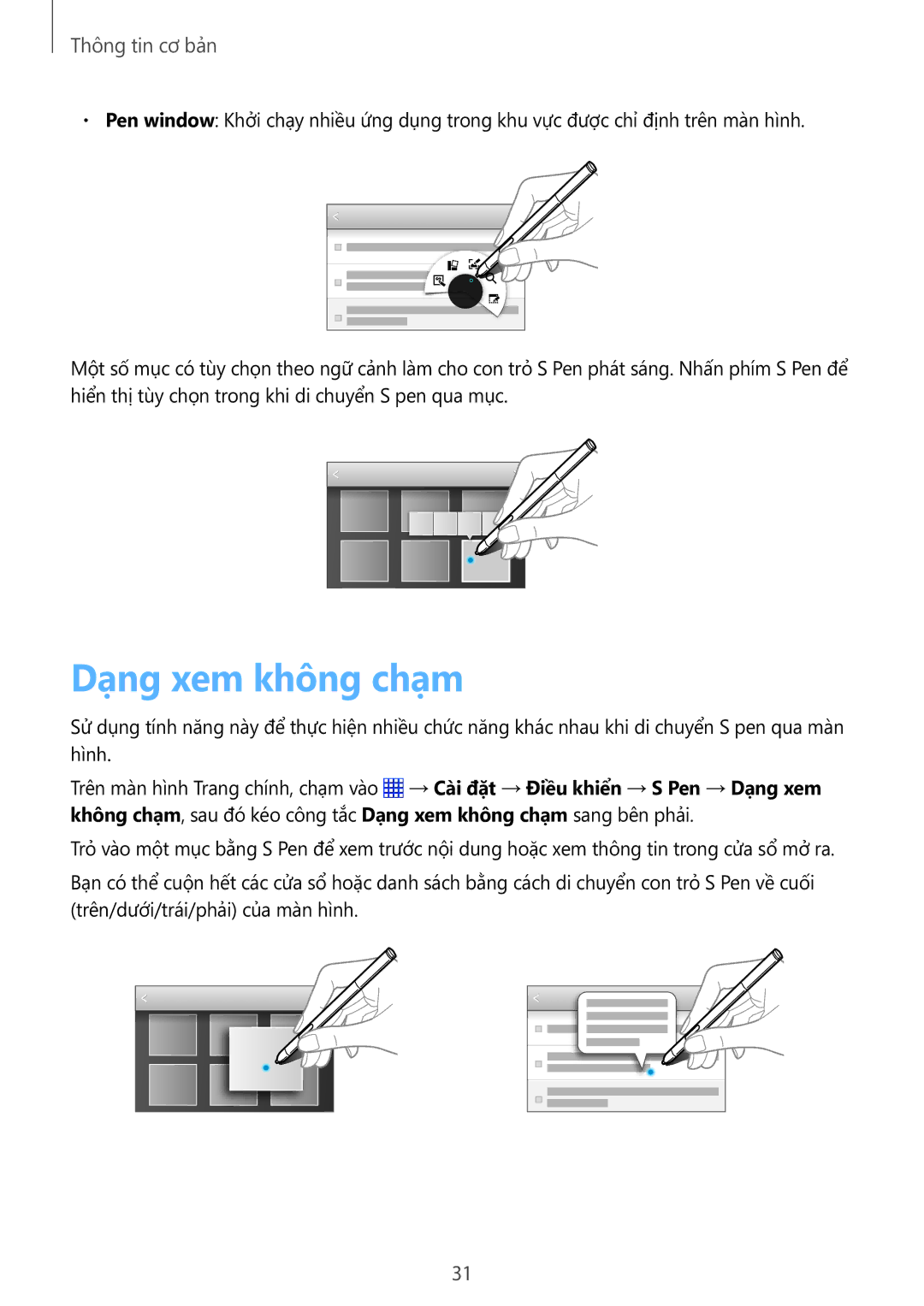 Samsung SM-P6010ZWAXXV, SM-P6010ZKAXXV manual Dạng xem không chạm 