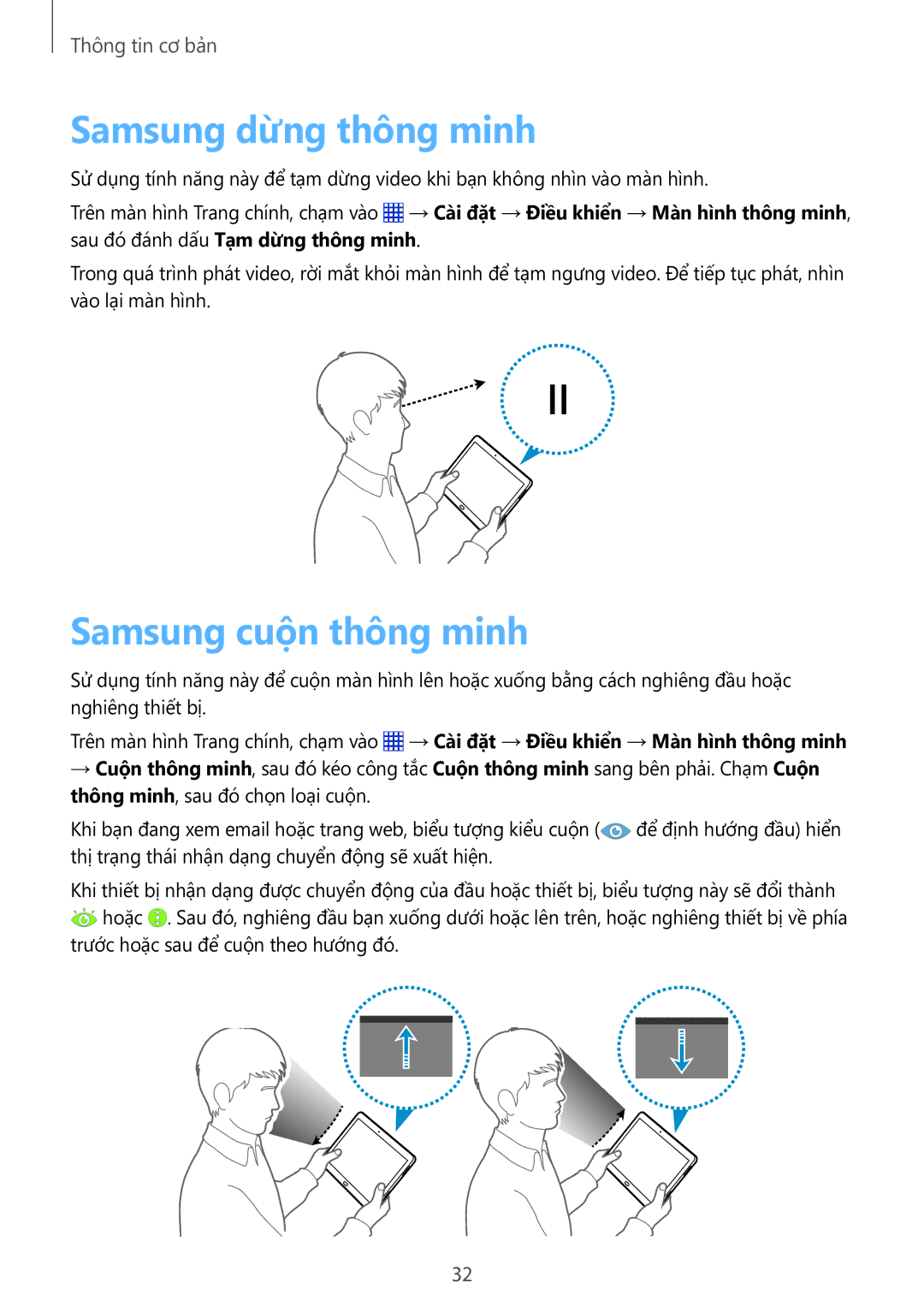 Samsung SM-P6010ZKAXXV, SM-P6010ZWAXXV manual Samsung dừng thông minh, Samsung cuộn thông minh 