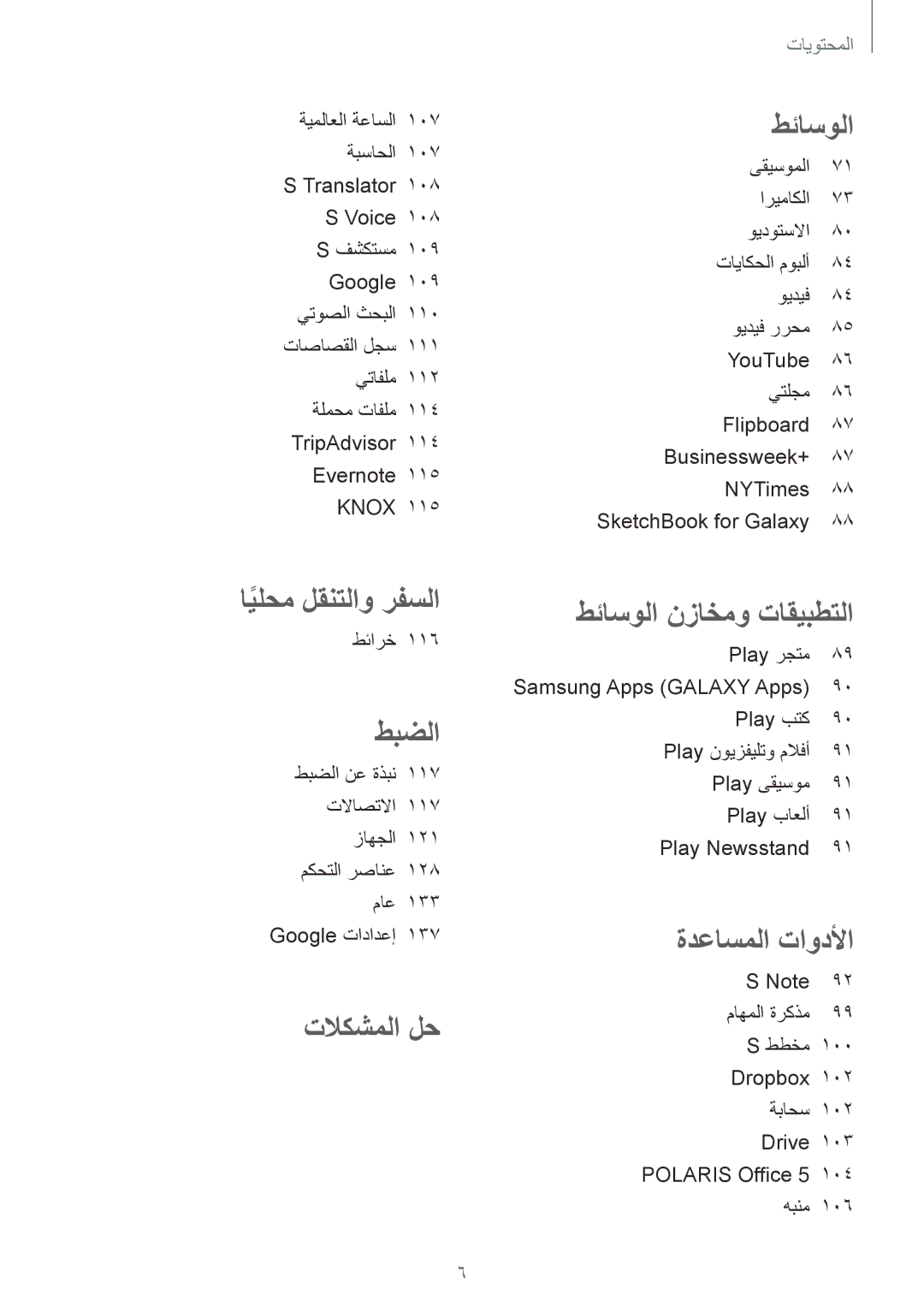 Samsung SM-P6010ZWATHR manual طئارخ, Polaris Office 5 104 هبنم 