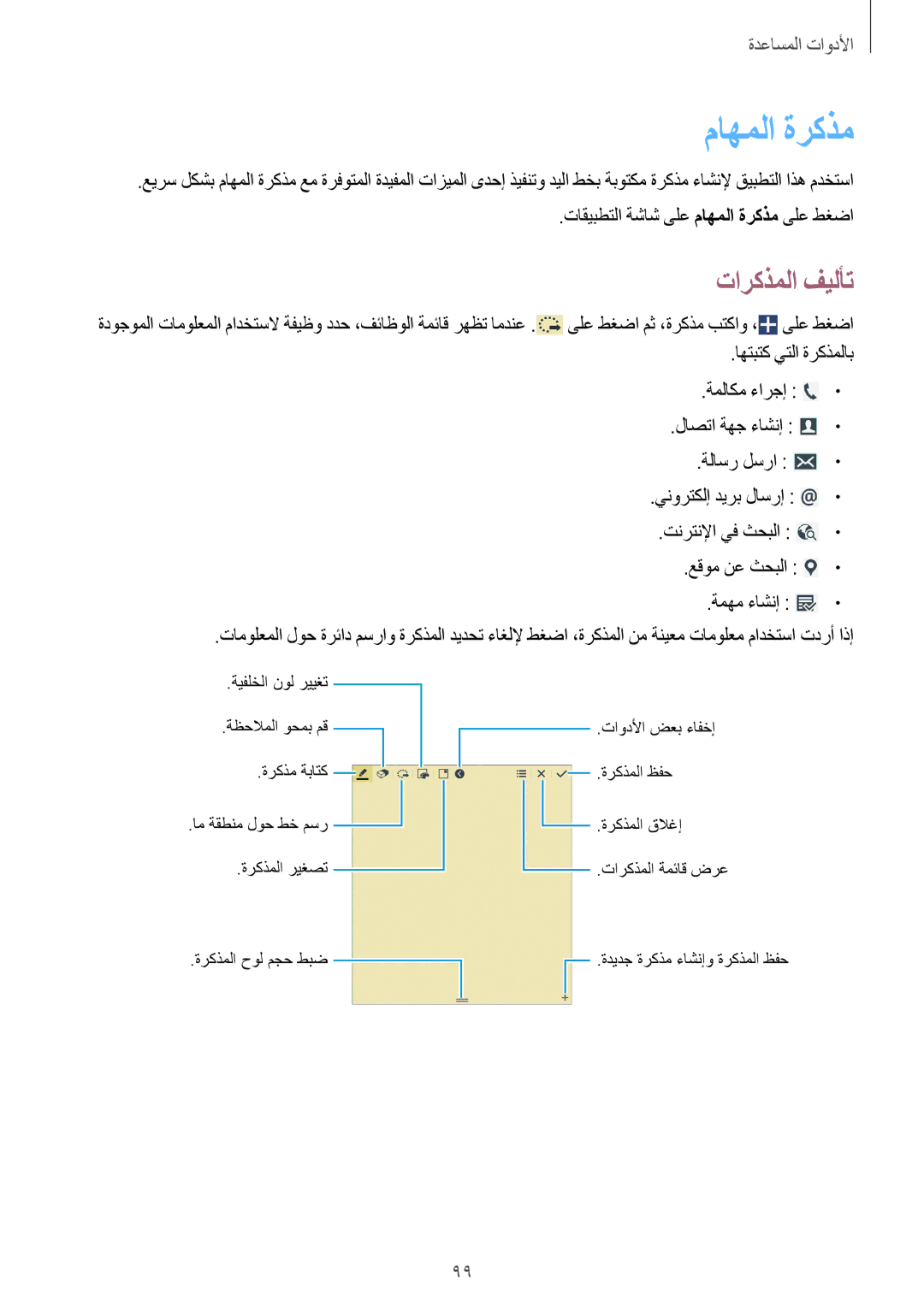 Samsung SM-P6010ZWATHR manual تاركذملا فيلأت, تاقيبطتلا ةشاش ىلع ماهملا ةركذم ىلع طغضا 