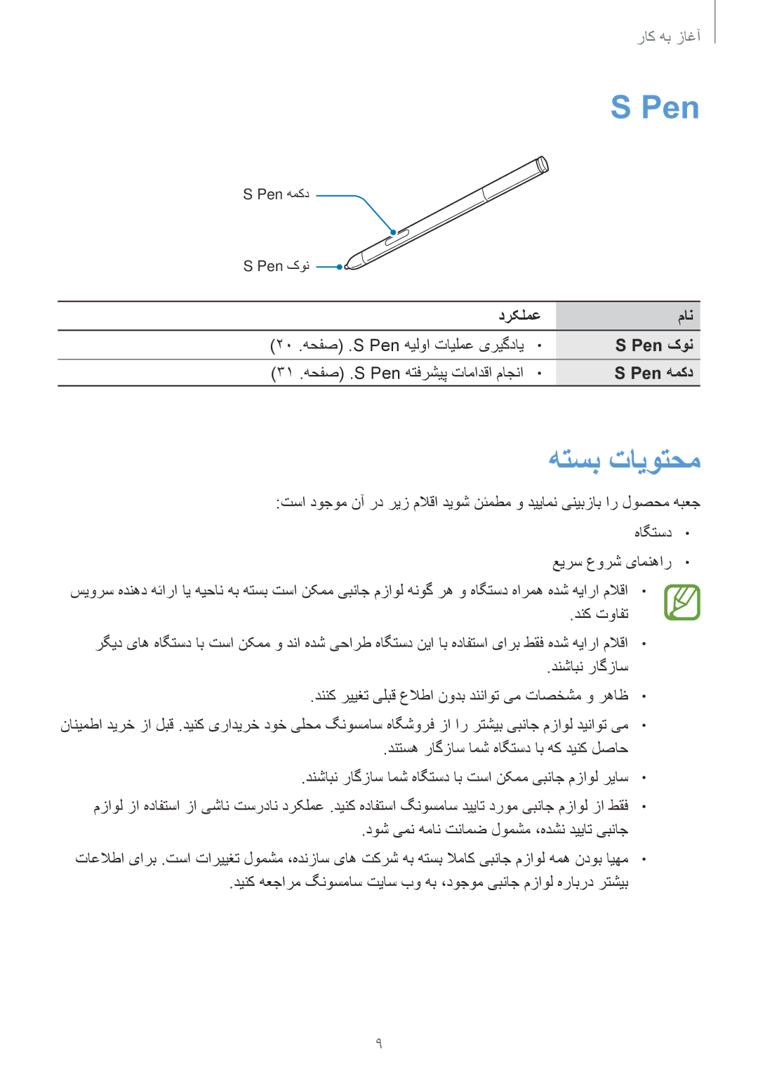 Samsung SM-P6010ZWATHR manual Pen, هتسب تایوتحم 