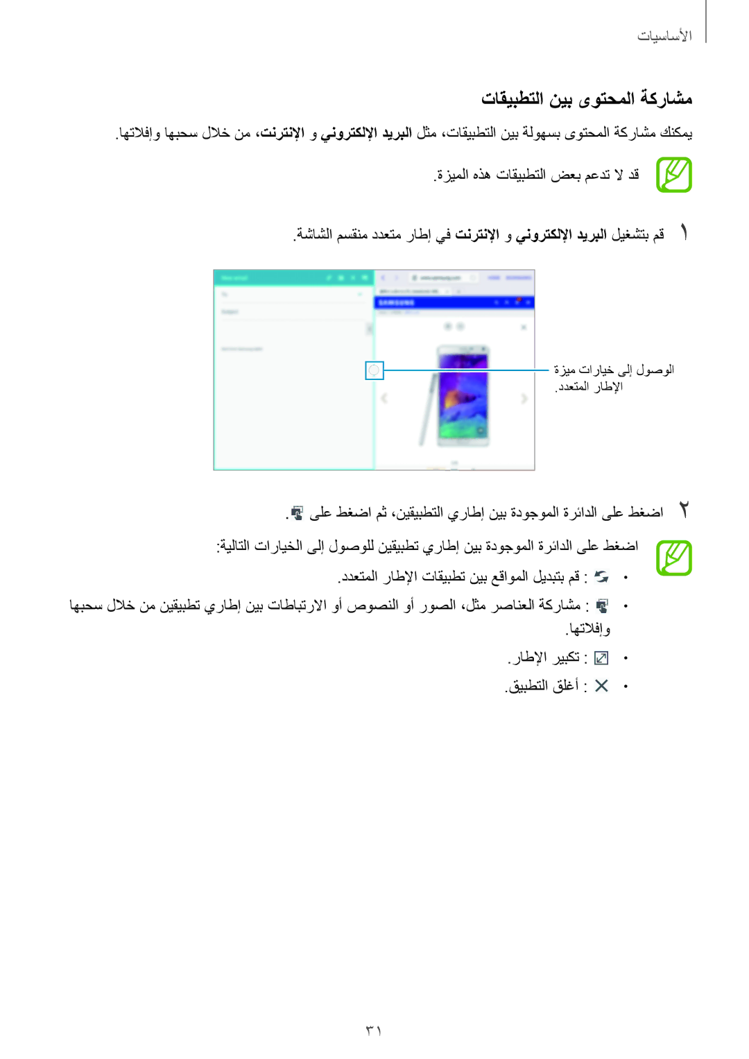 Samsung SM-P6010ZWATHR manual تاقيبطتلا نيب ىوتحملا ةكراشم 