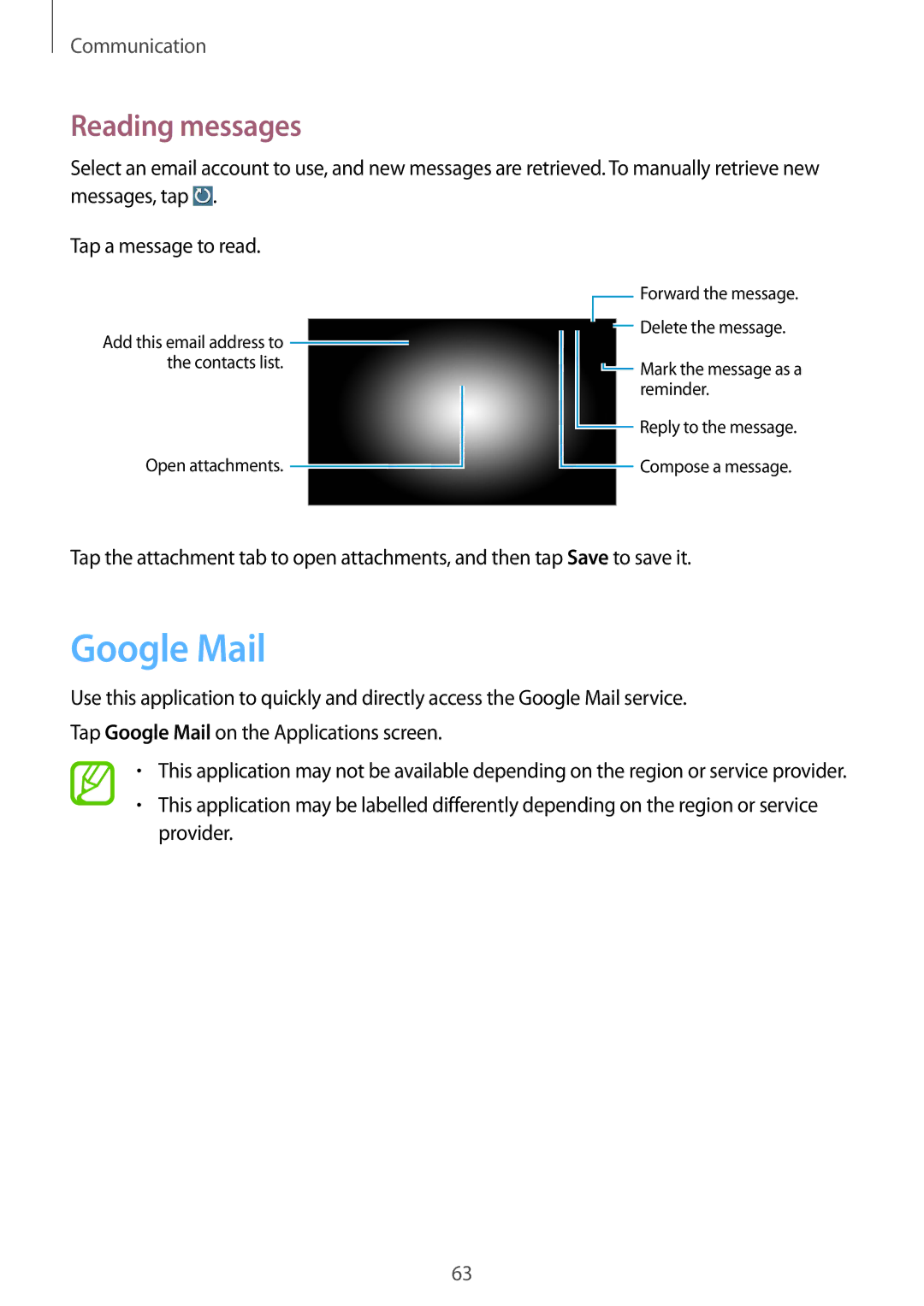 Samsung SM-P6050ZKAITV, SM-P6050ZKEDBT, SM-P6050ZWEDBT, SM-P6050ZWASEB, SM-P6050ZWADBT manual Google Mail, Reading messages 