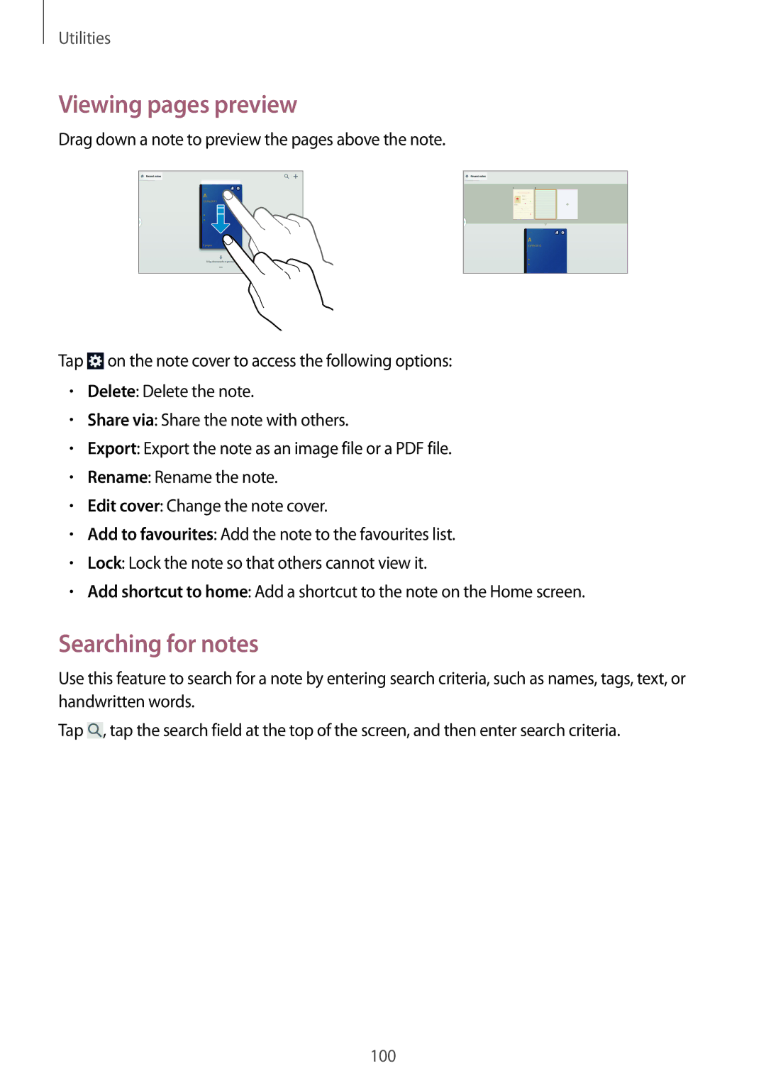 Samsung SM-P6050ZKASEE, SM-P6050ZKAITV, SM-P6050ZKEDBT, SM-P6050ZWEDBT manual Viewing pages preview, Searching for notes 