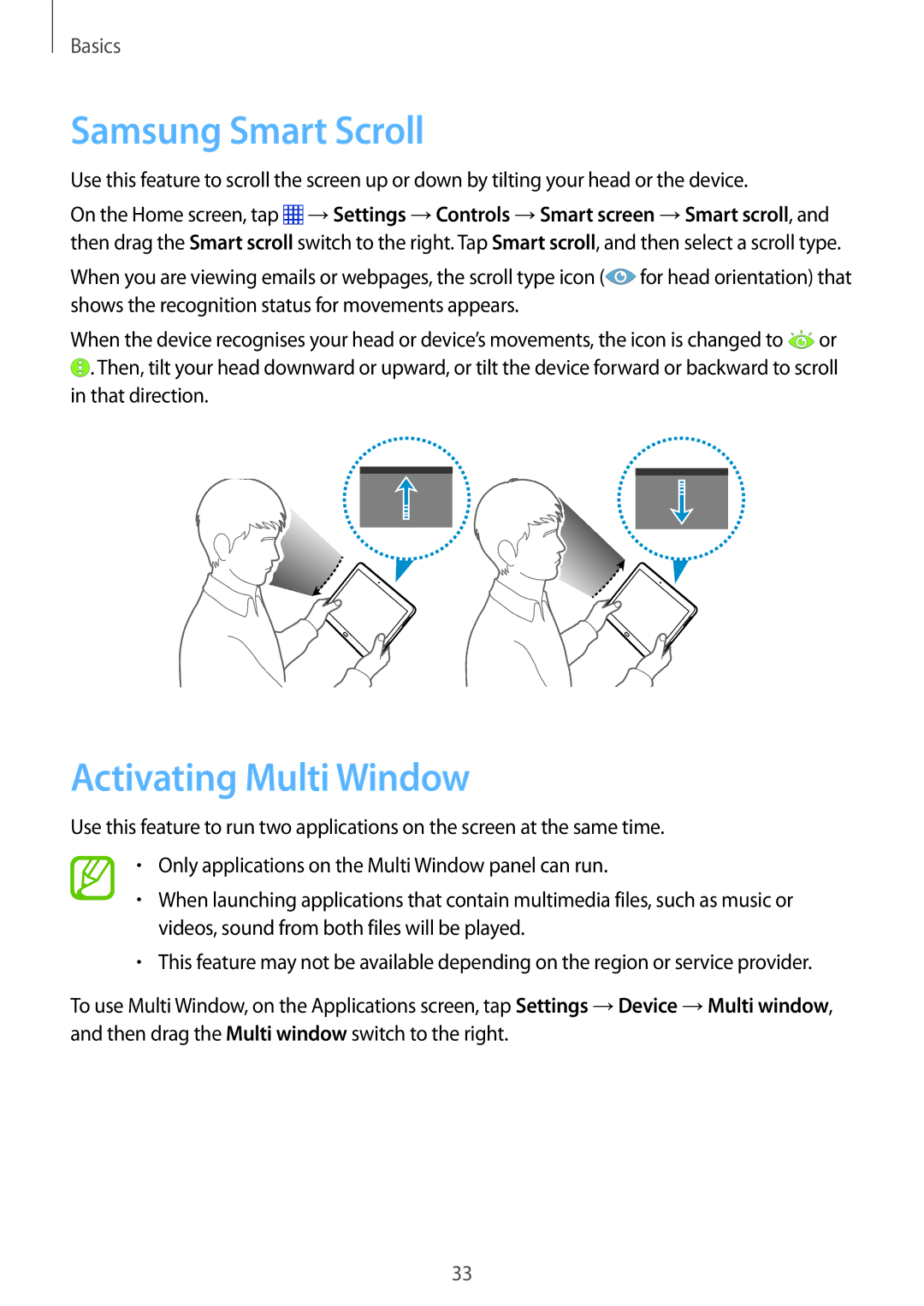 Samsung SM-P6050ZWABGL, SM-P6050ZKAITV, SM-P6050ZKEDBT, SM-P6050ZWEDBT manual Samsung Smart Scroll, Activating Multi Window 