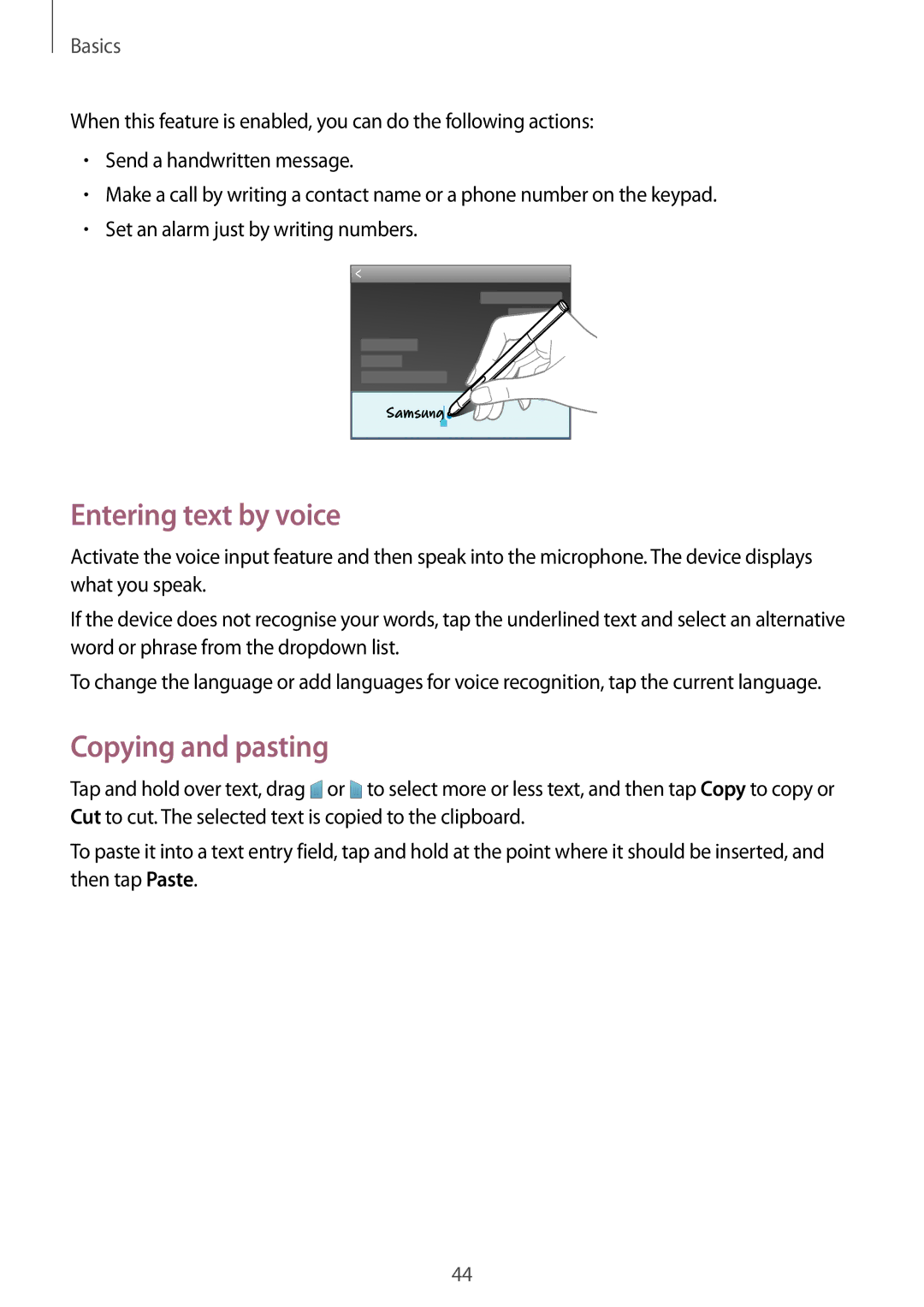 Samsung SM-P6050ZWEVDC, SM-P6050ZKAITV, SM-P6050ZKEDBT, SM-P6050ZWEDBT manual Entering text by voice, Copying and pasting 