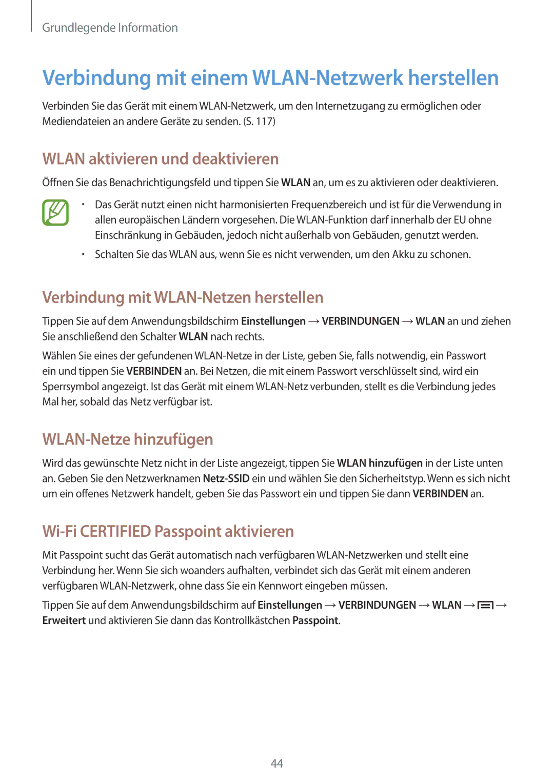 Samsung SM-P6050ZWAEUR Wlan aktivieren und deaktivieren, Verbindung mit WLAN-Netzen herstellen, WLAN-Netze hinzufügen 