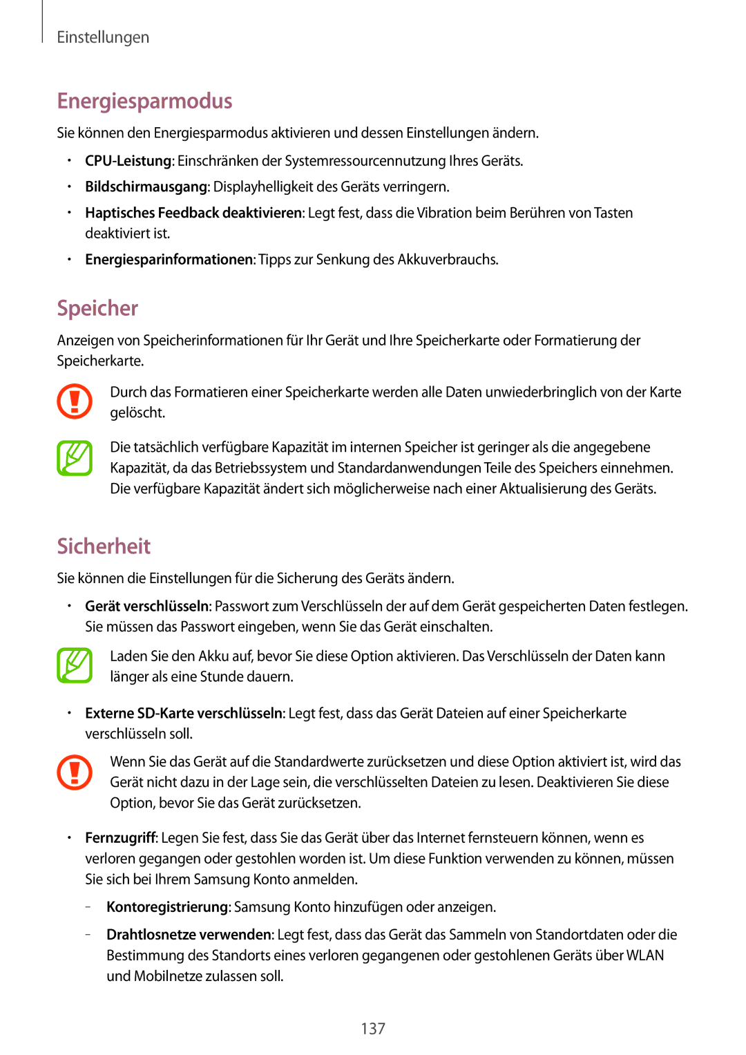 Samsung SM-P6050ZKAVD2, SM-P6050ZKAITV, SM-P6050ZKEDBT, SM-P6050ZWEDBT, SM-P6050ZWASEB Energiesparmodus, Speicher, Sicherheit 