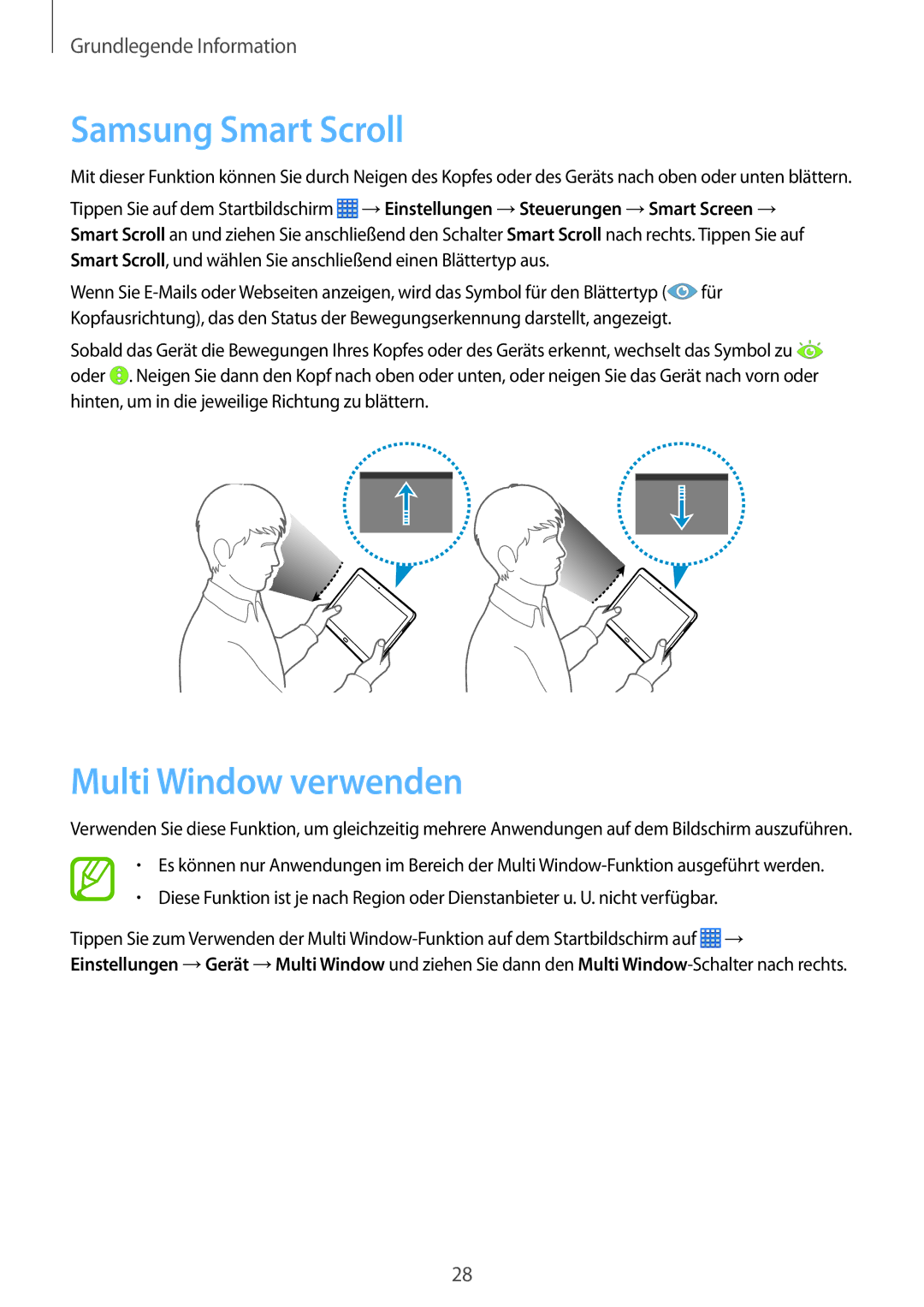 Samsung SM-P6050ZWAATO, SM-P6050ZKAITV, SM-P6050ZKEDBT, SM-P6050ZWEDBT manual Samsung Smart Scroll, Multi Window verwenden 