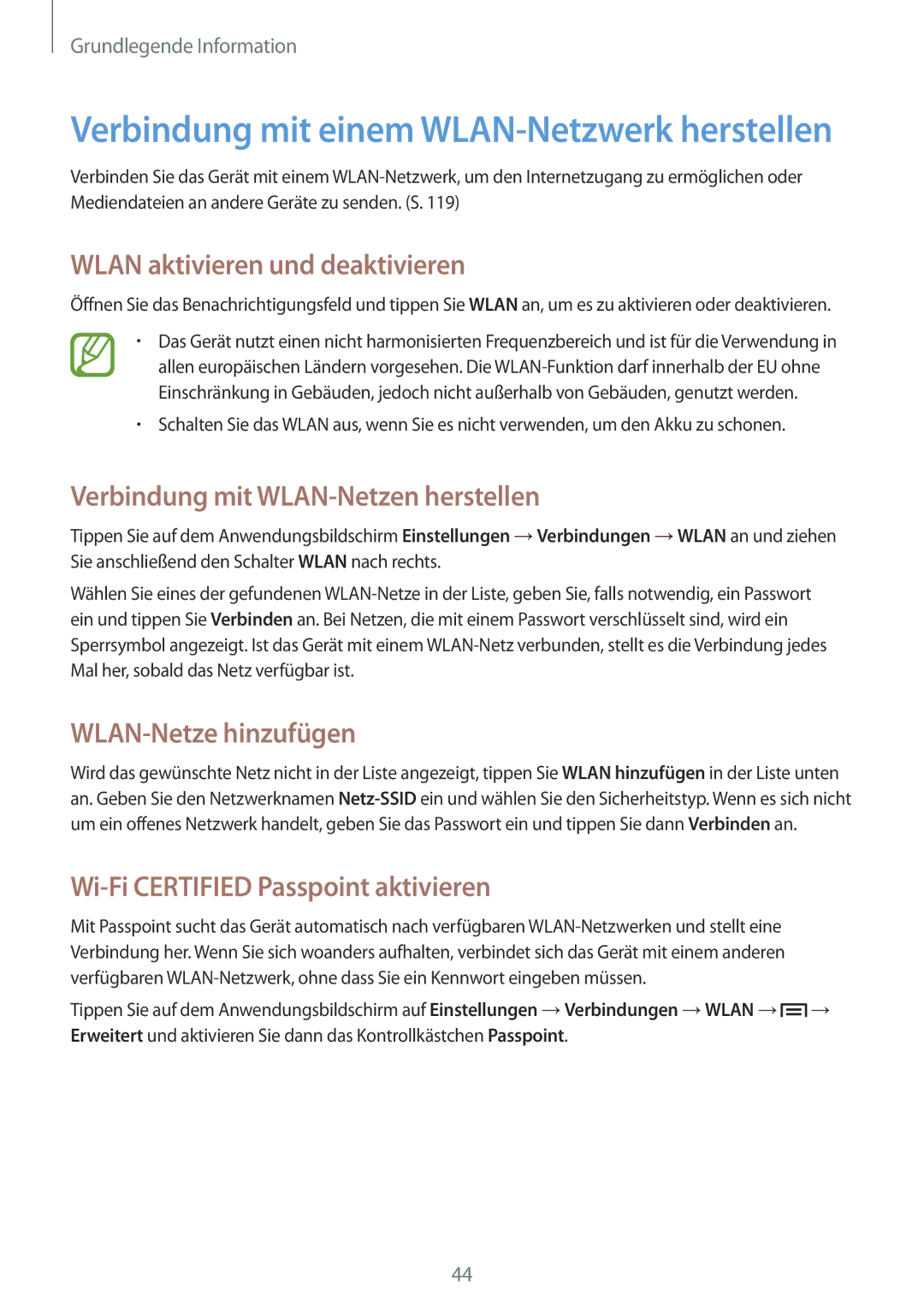 Samsung SM-P6050ZWAEUR Wlan aktivieren und deaktivieren, Verbindung mit WLAN-Netzen herstellen, WLAN-Netze hinzufügen 