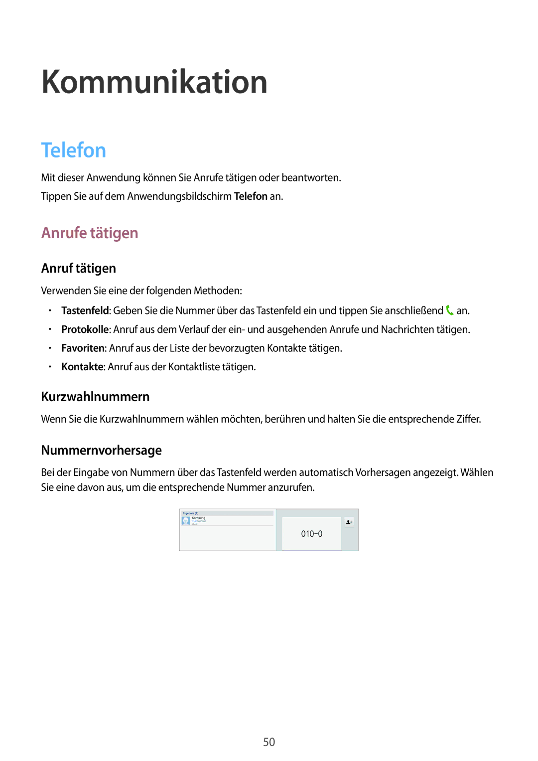 Samsung SM-P6050ZKAEUR, SM-P6050ZKAITV manual Telefon, Anrufe tätigen, Anruf tätigen, Kurzwahlnummern, Nummernvorhersage 