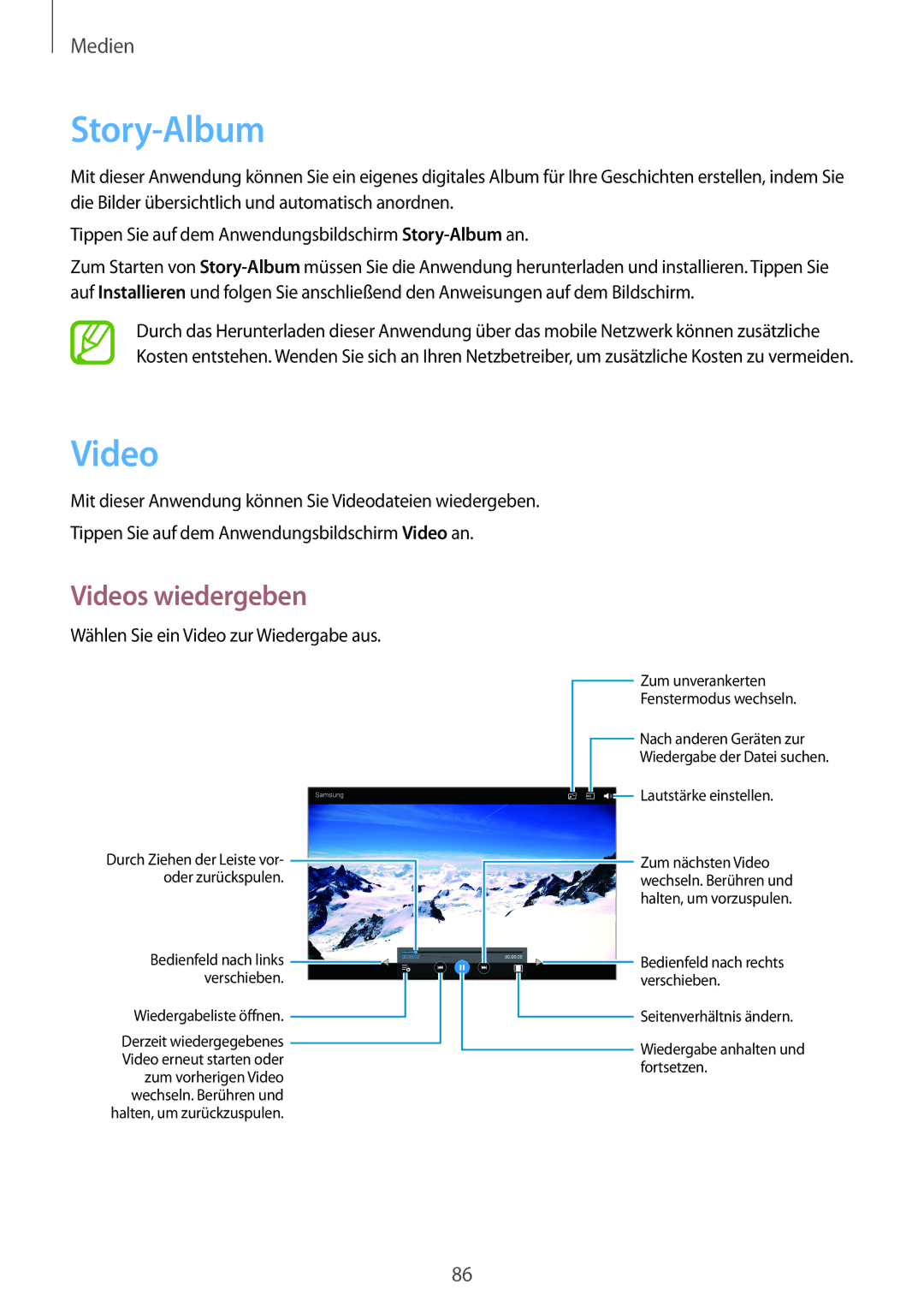 Samsung SM-P6050ZKAEUR, SM-P6050ZKAITV, SM-P6050ZKEDBT, SM-P6050ZWEDBT, SM-P6050ZWASEB, SM-P6050ZWADBT manual Story-Album, Video 
