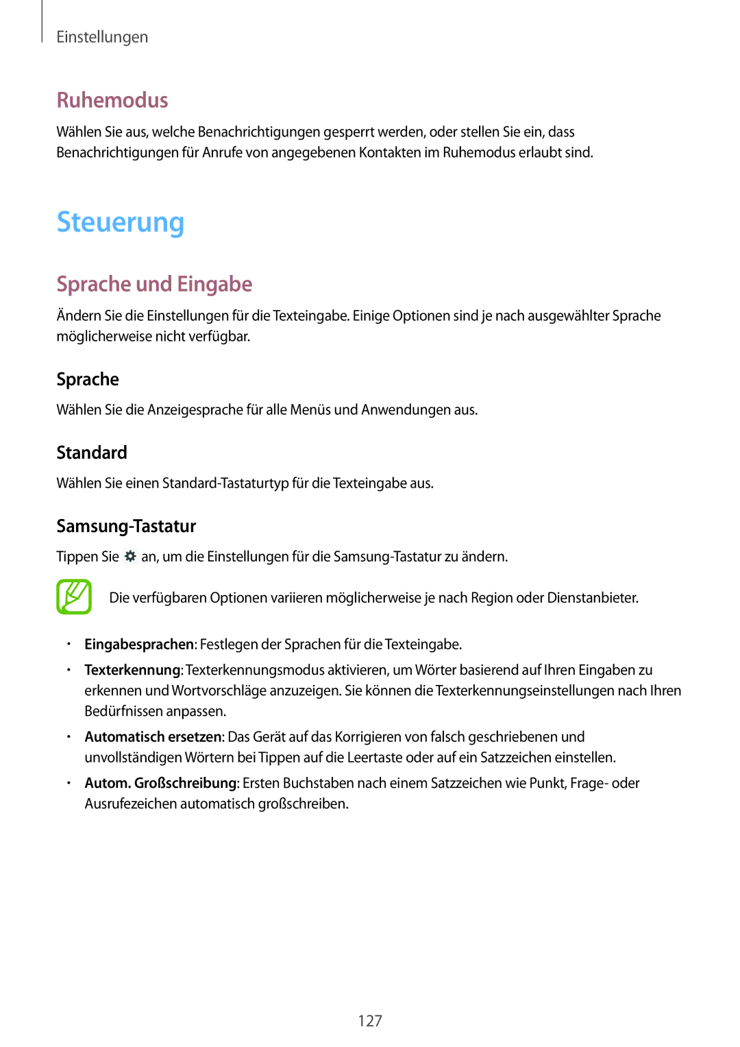 Samsung SM-P6050ZKEDBT, SM-P6050ZKAITV, SM-P6050ZWEDBT, SM-P6050ZWASEB manual Steuerung, Ruhemodus, Sprache und Eingabe 