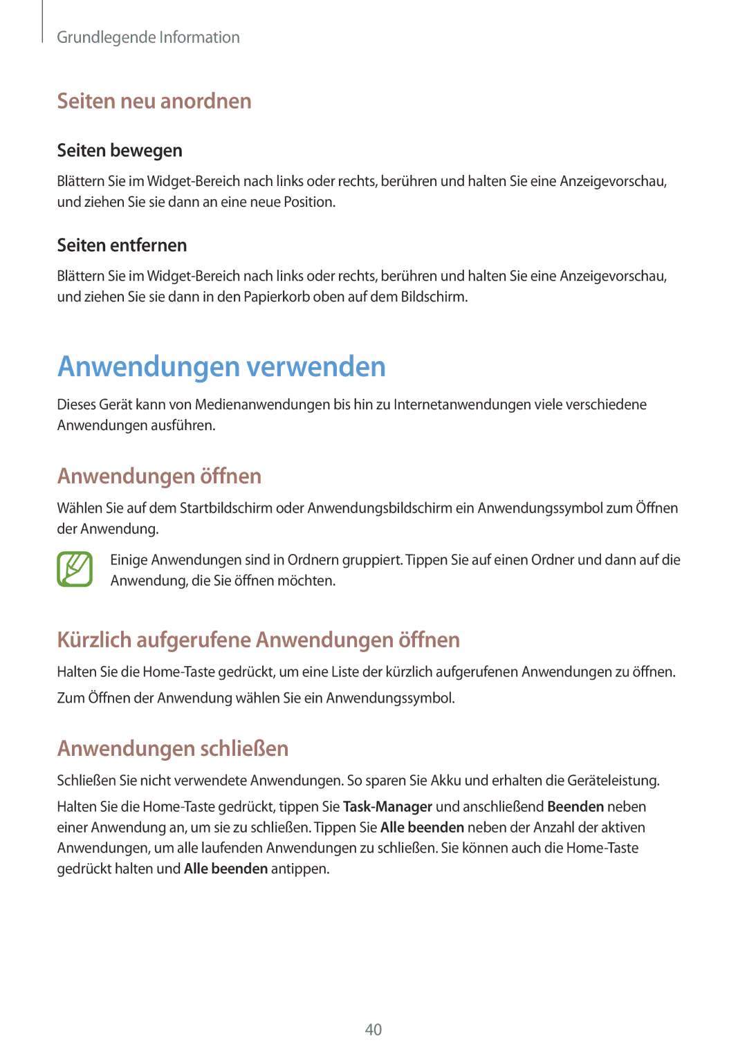 Samsung SM-P6050ZWADBT manual Anwendungen verwenden, Kürzlich aufgerufene Anwendungen öffnen, Anwendungen schließen 