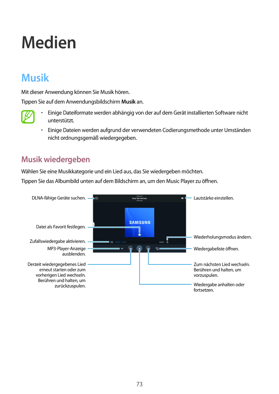 Samsung SM-P6050ZKEDBT, SM-P6050ZKAITV, SM-P6050ZWEDBT, SM-P6050ZWASEB, SM-P6050ZWADBT manual Medien, Musik wiedergeben 