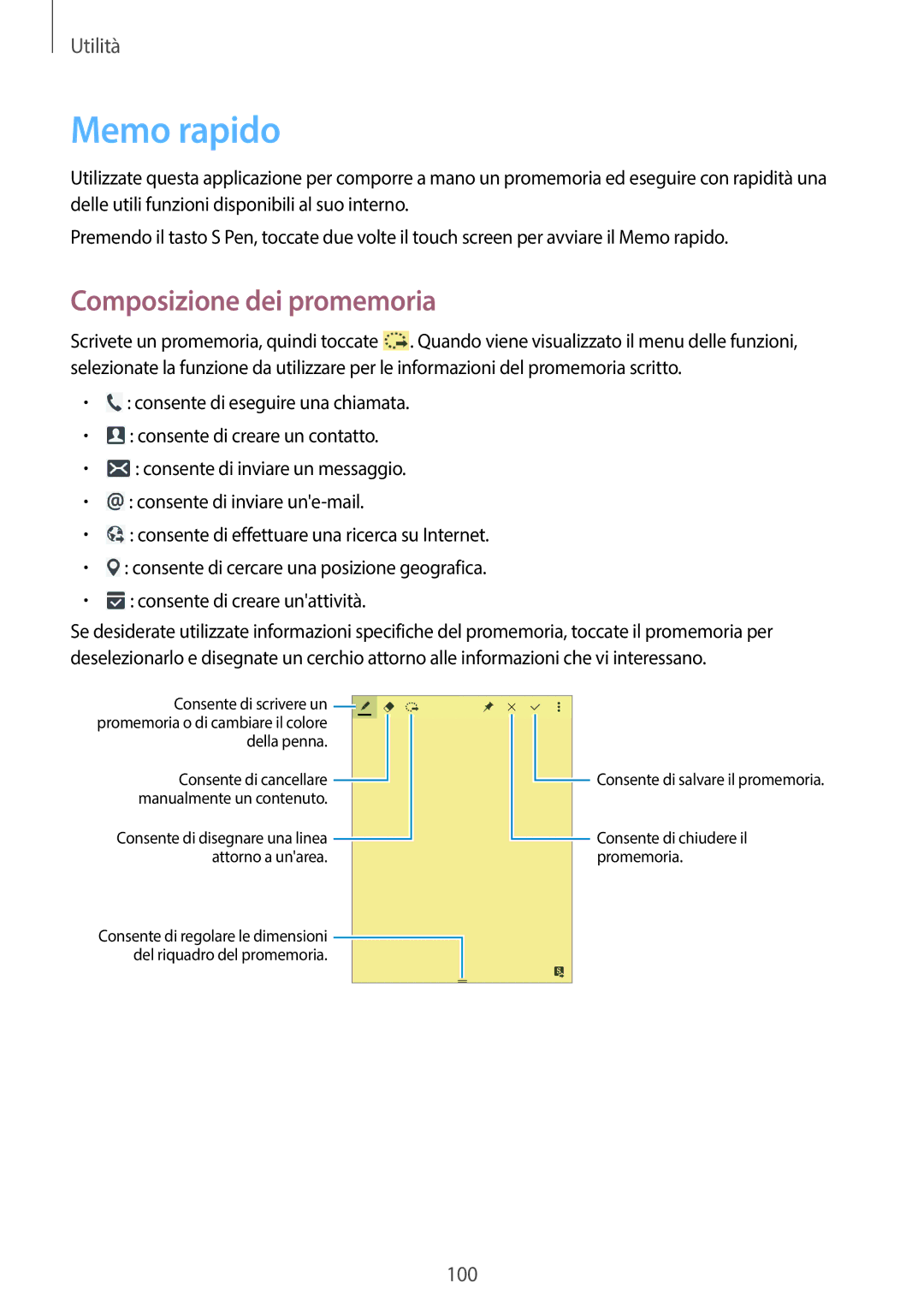 Samsung SM-P6050ZWAITV, SM-P6050ZKAITV, SM-P6050ZKAXEF, SM-P6050ZWATIM manual Memo rapido, Composizione dei promemoria 