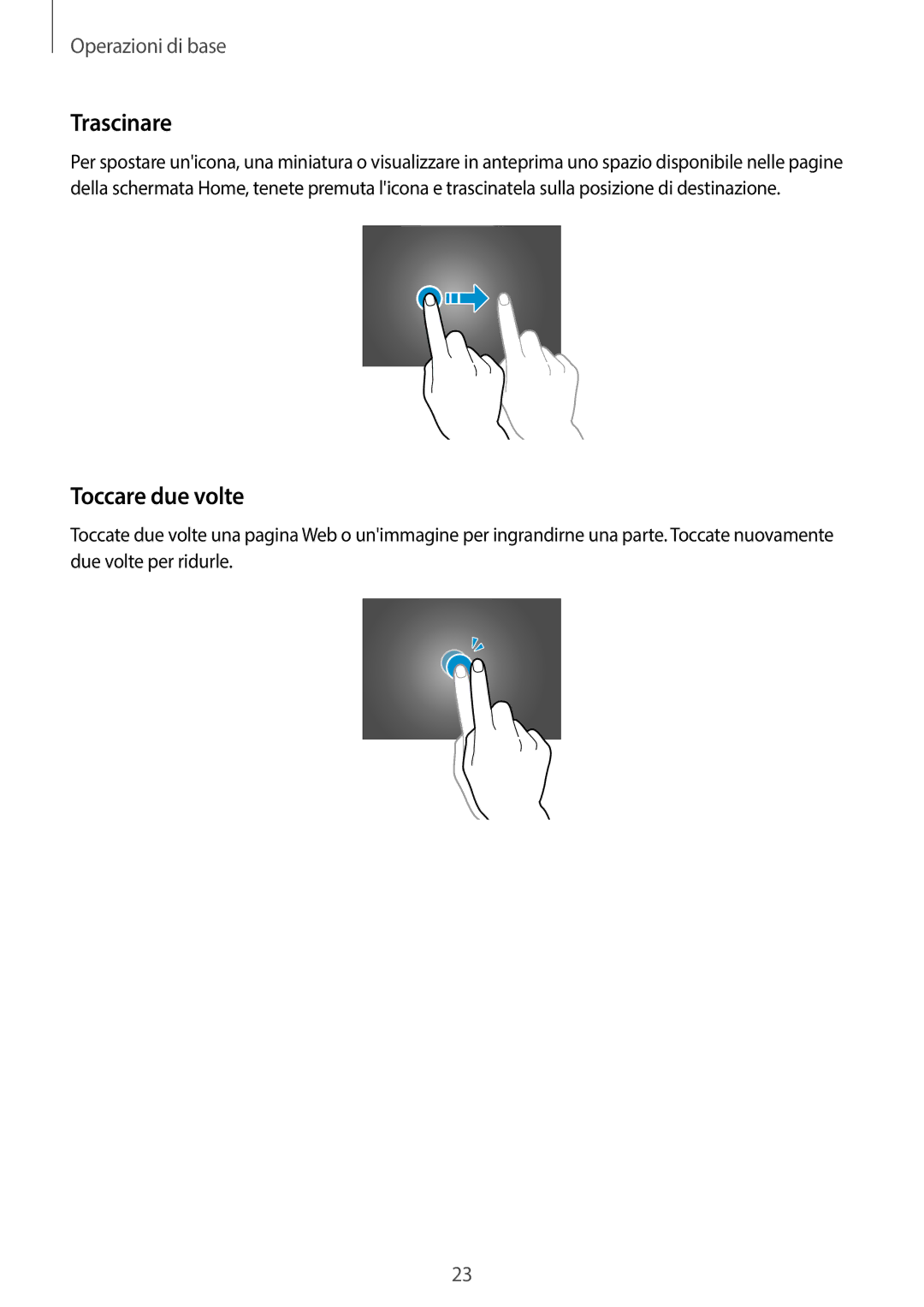Samsung SM-P6050ZKEOMN, SM-P6050ZKAITV, SM-P6050ZWAITV, SM-P6050ZKAXEF, SM-P6050ZWATIM manual Trascinare, Toccare due volte 