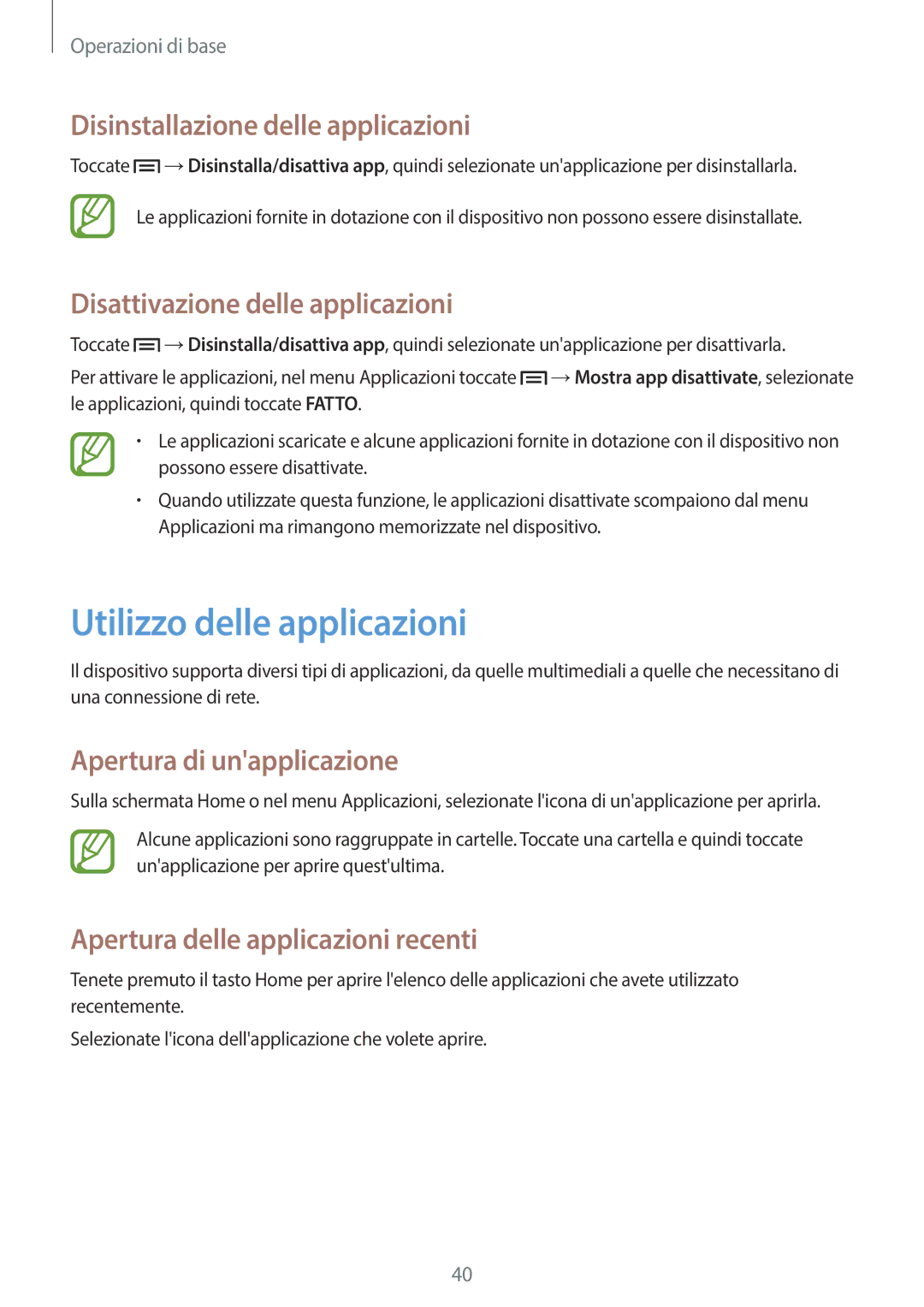 Samsung SM-P6050ZKABTU Utilizzo delle applicazioni, Disinstallazione delle applicazioni, Disattivazione delle applicazioni 