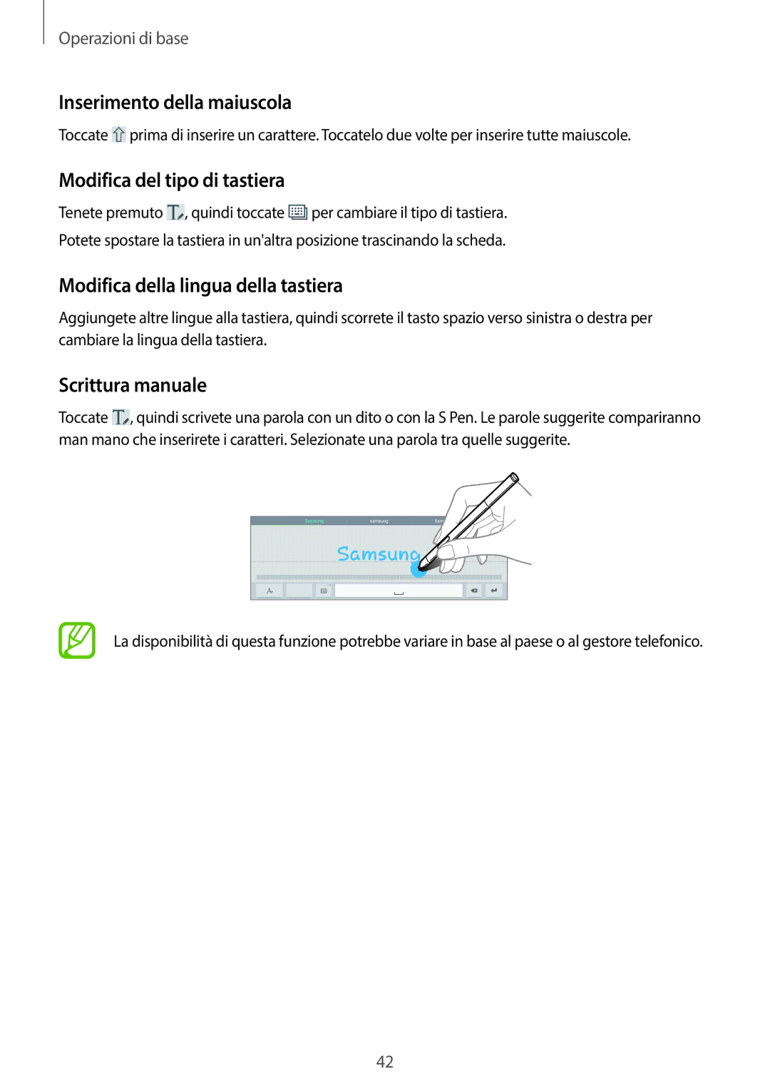 Samsung SM-P6050ZKATIM Inserimento della maiuscola, Modifica del tipo di tastiera, Modifica della lingua della tastiera 