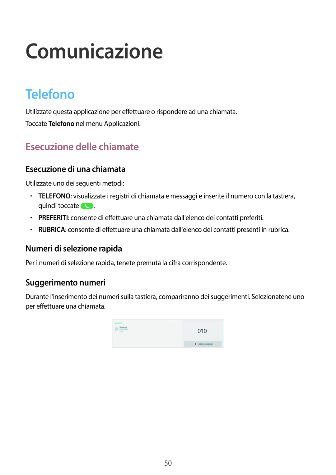 Samsung SM-P6050ZKEOMN manual Telefono, Esecuzione delle chiamate, Esecuzione di una chiamata, Numeri di selezione rapida 