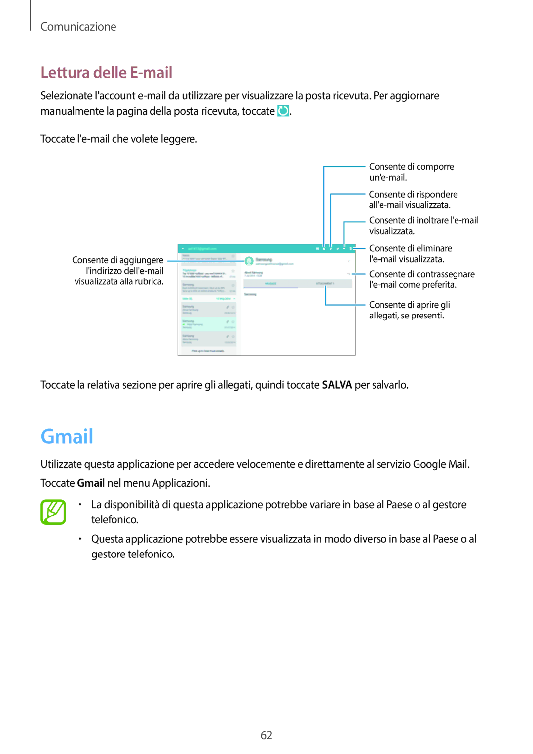 Samsung SM-P6050ZKAOMN, SM-P6050ZKAITV, SM-P6050ZWAITV, SM-P6050ZKAXEF, SM-P6050ZWATIM manual Gmail, Lettura delle E-mail 