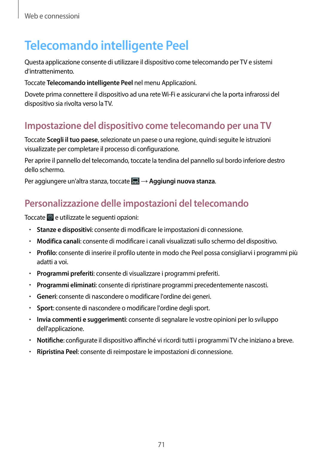 Samsung SM-P6050ZKAOMN manual Telecomando intelligente Peel, Impostazione del dispositivo come telecomando per una TV 