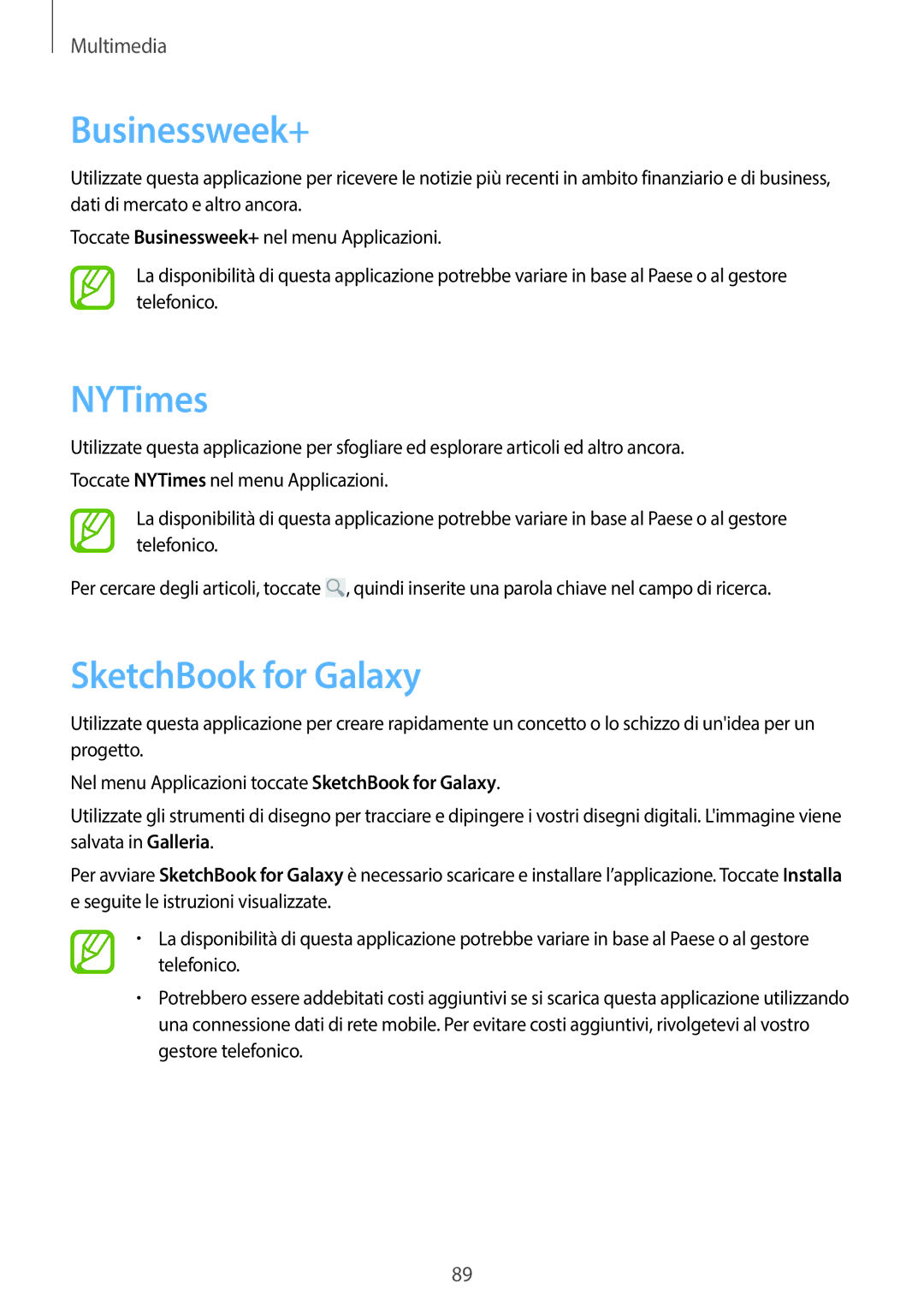 Samsung SM-P6050ZKAOMN, SM-P6050ZKAITV, SM-P6050ZWAITV, SM-P6050ZKAXEF manual Businessweek+, NYTimes, SketchBook for Galaxy 