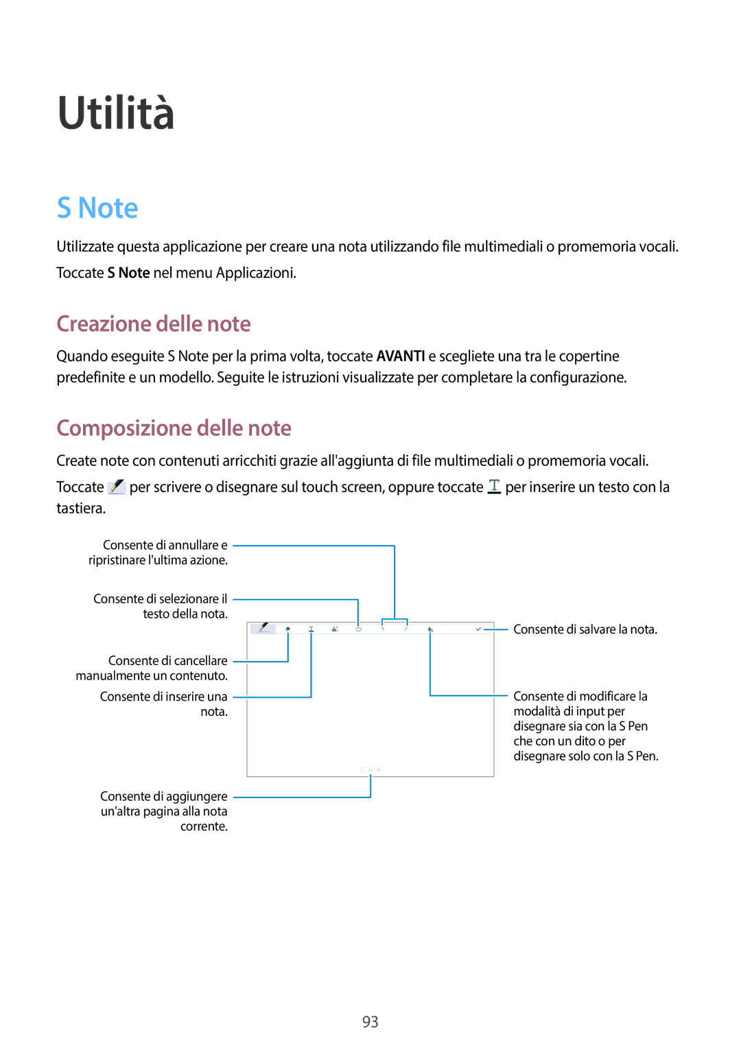 Samsung SM-P6050ZWATIM, SM-P6050ZKAITV, SM-P6050ZWAITV, SM-P6050ZKAXEF manual Creazione delle note, Composizione delle note 