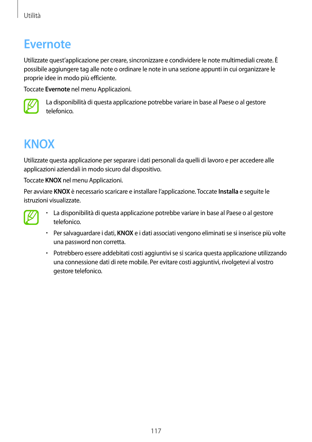 Samsung SM-P6050ZKAITV, SM-P6050ZWAITV, SM-P6050ZKAXEF, SM-P6050ZWATIM, SM-P6050ZKABTU, SM-P6050ZKEOMN manual Evernote, Knox 