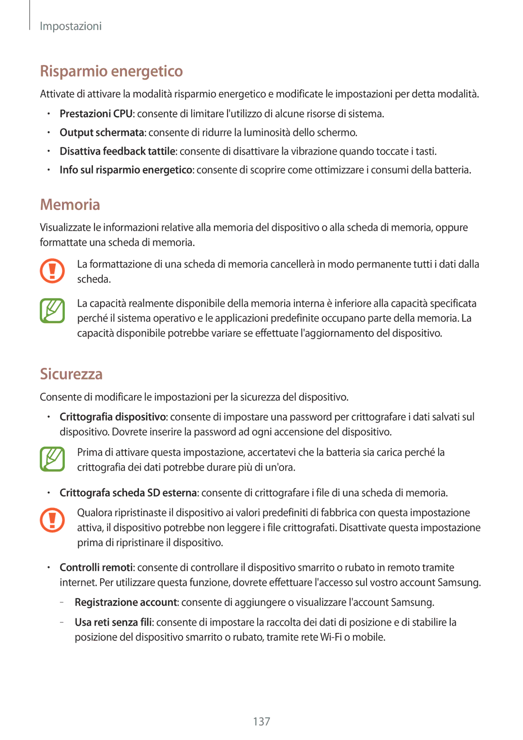 Samsung SM-P6050ZKAXEF, SM-P6050ZKAITV, SM-P6050ZWAITV, SM-P6050ZWATIM manual Risparmio energetico, Memoria, Sicurezza 